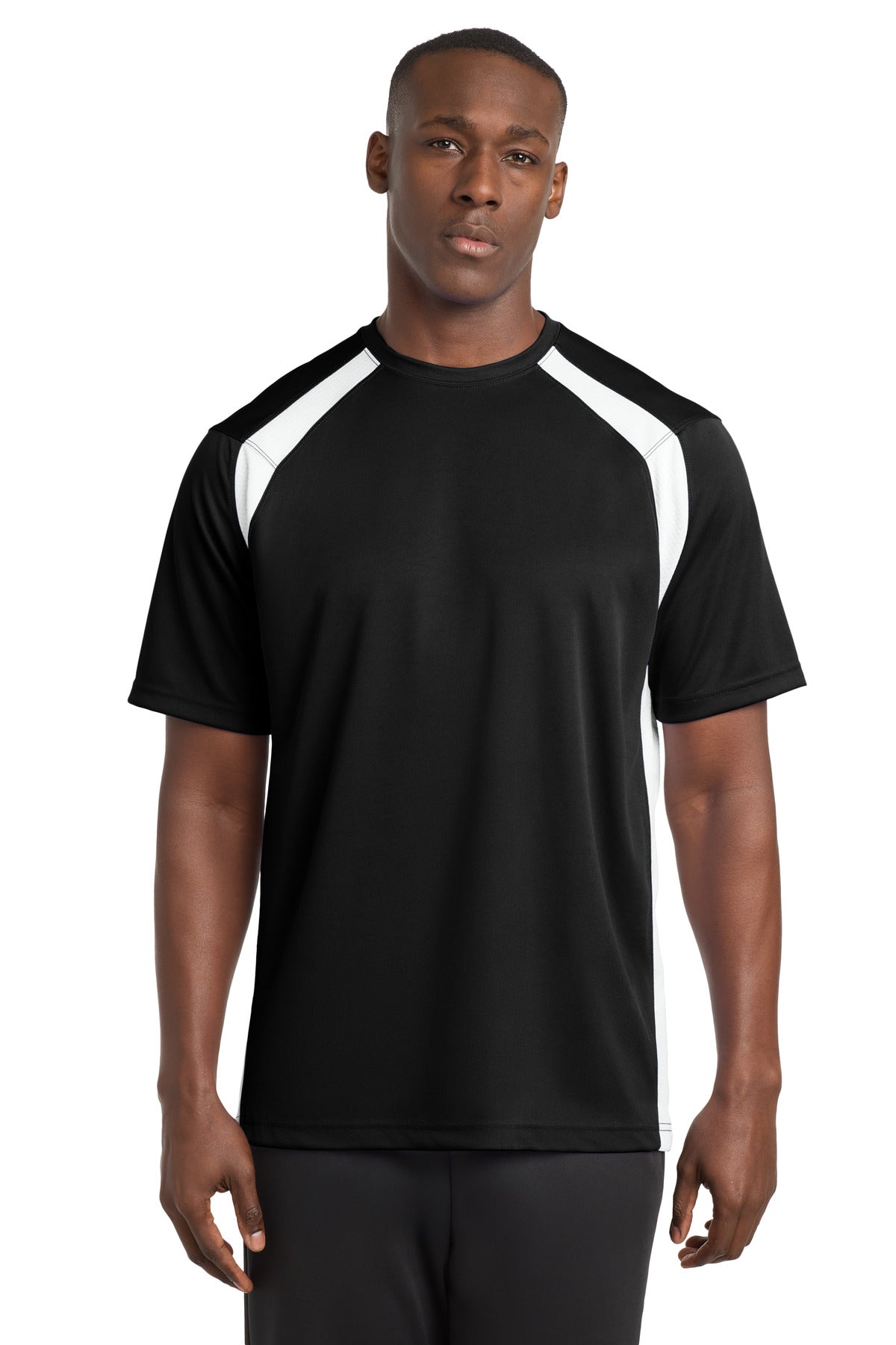 Sport-Tek Dry Zone Colorblock Crew - Black/ White