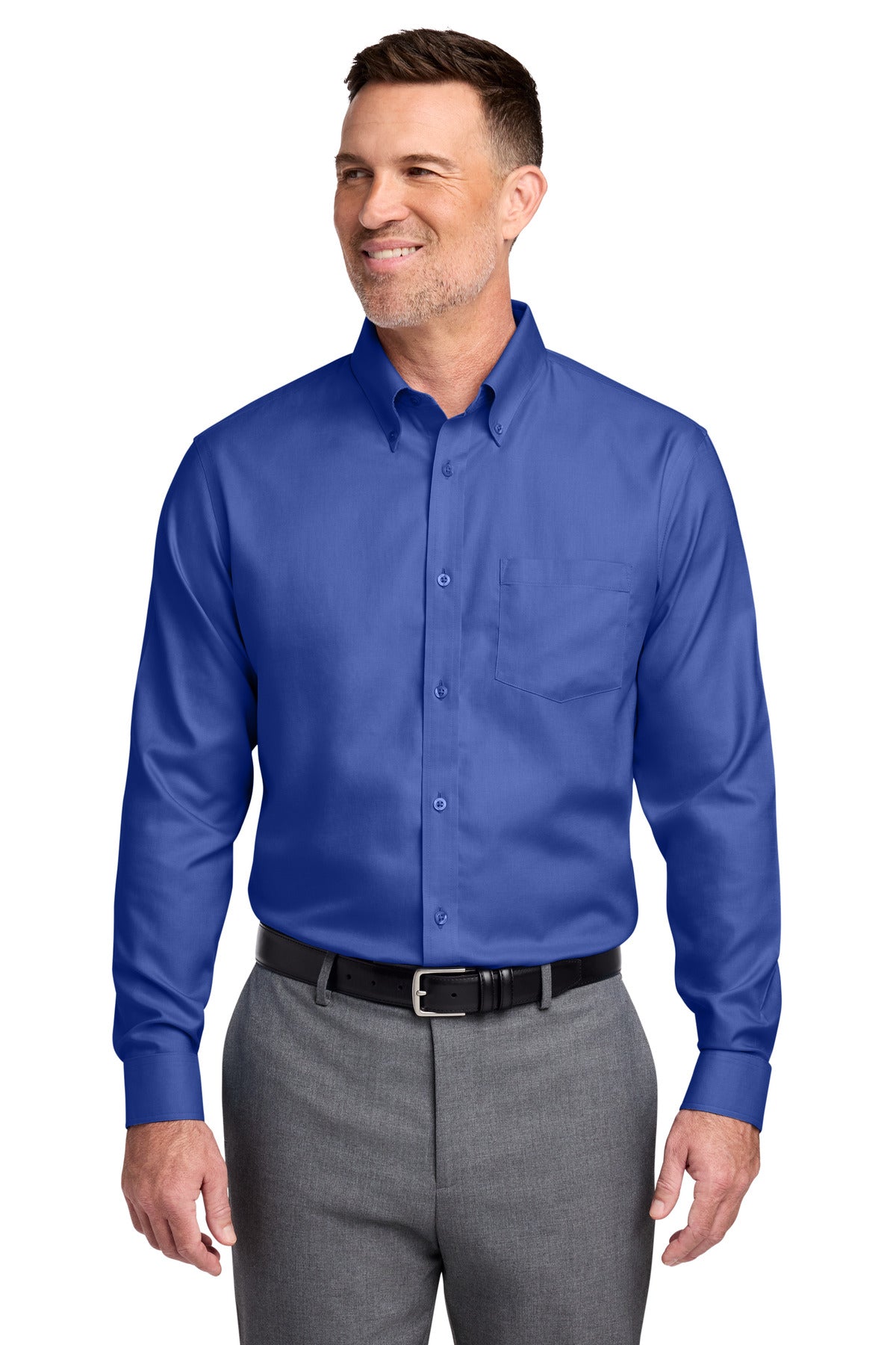 Brooks Brothers Tall Wrinkle-Free Stretch Nailhead Shirt - Cobalt Blue