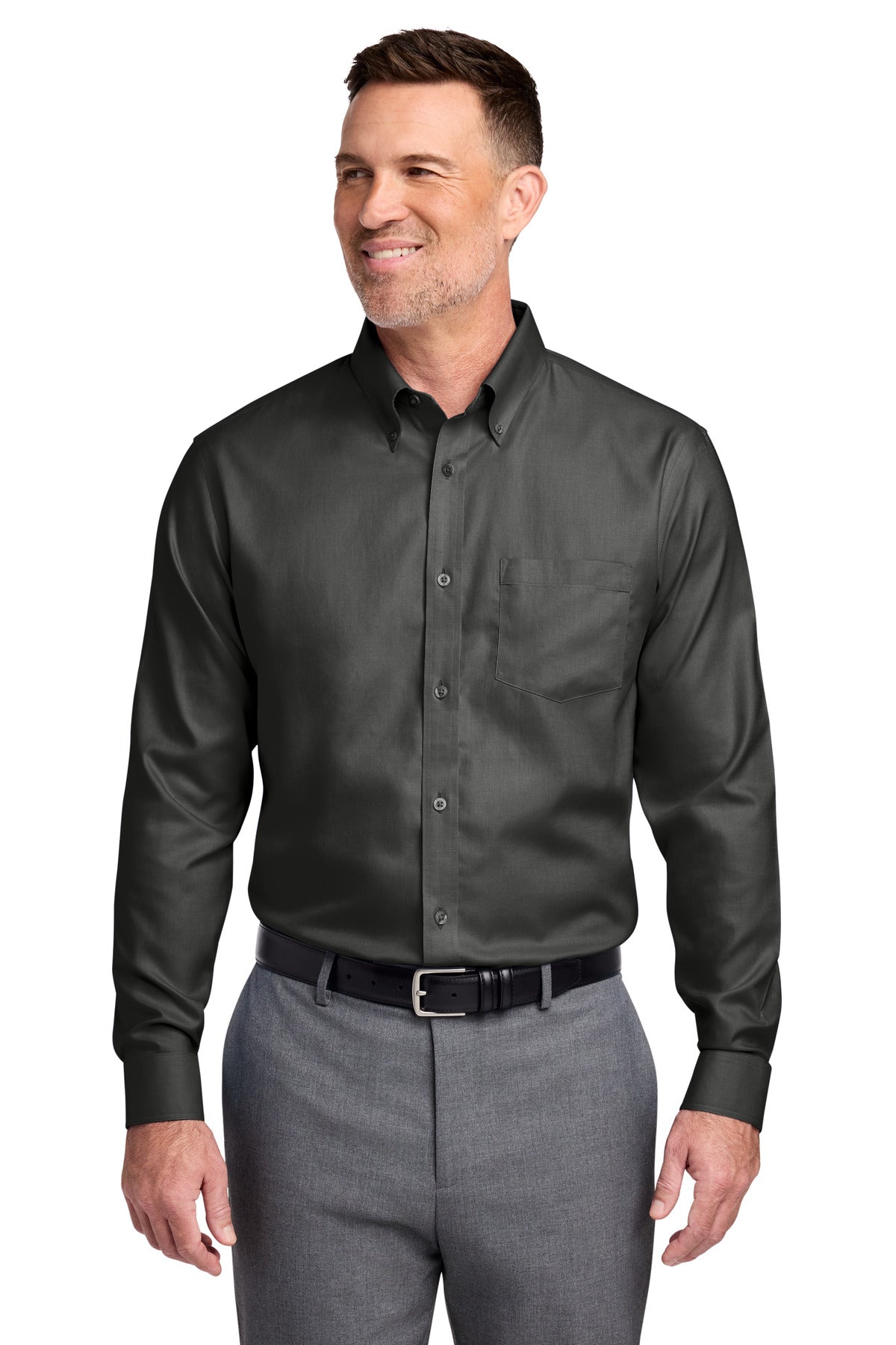 Brooks Brothers Tall Wrinkle-Free Stretch Nailhead Shirt - Deep Black