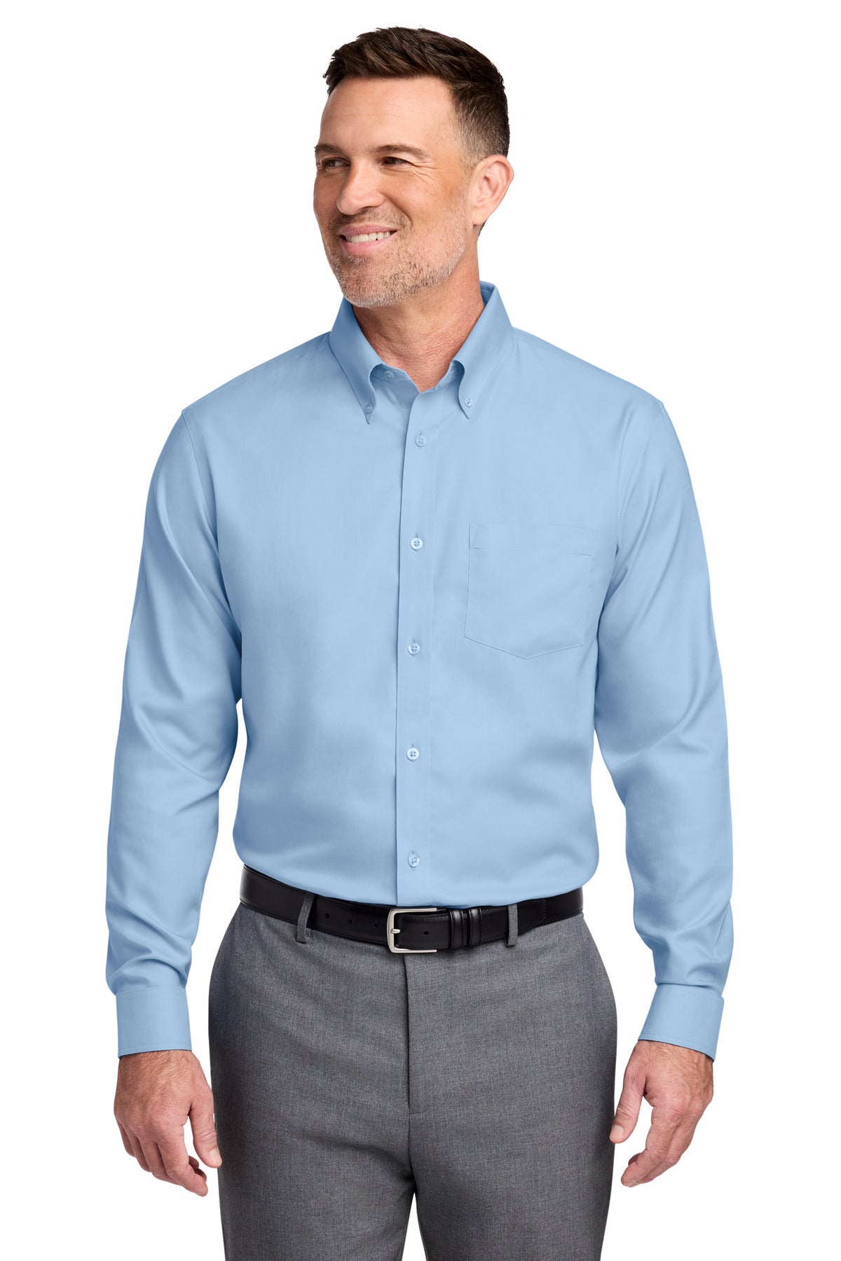 Brooks Brothers Tall Wrinkle-Free Stretch Nailhead Shirt - Newport Blue