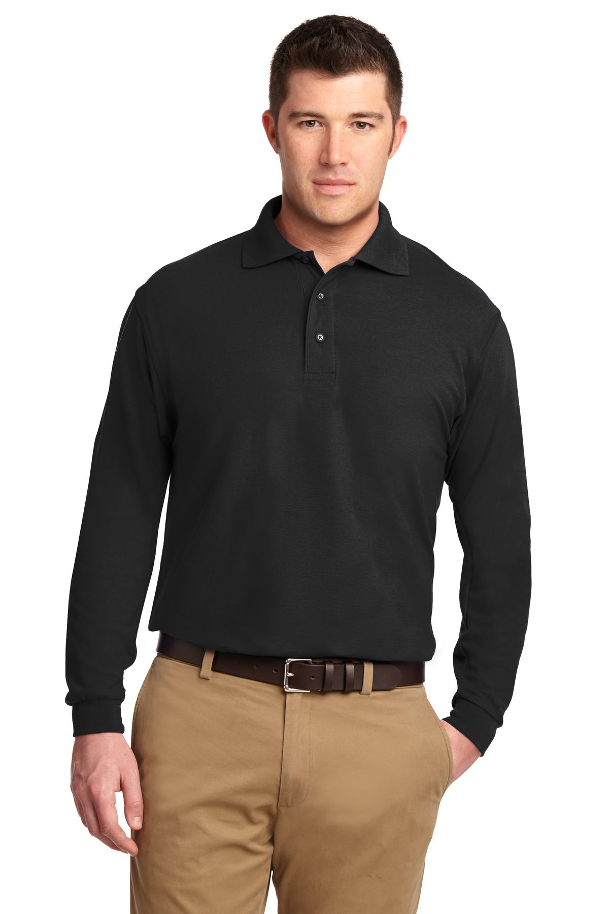 Port Authority Tall Silk Touch Long Sleeve Polo - Black