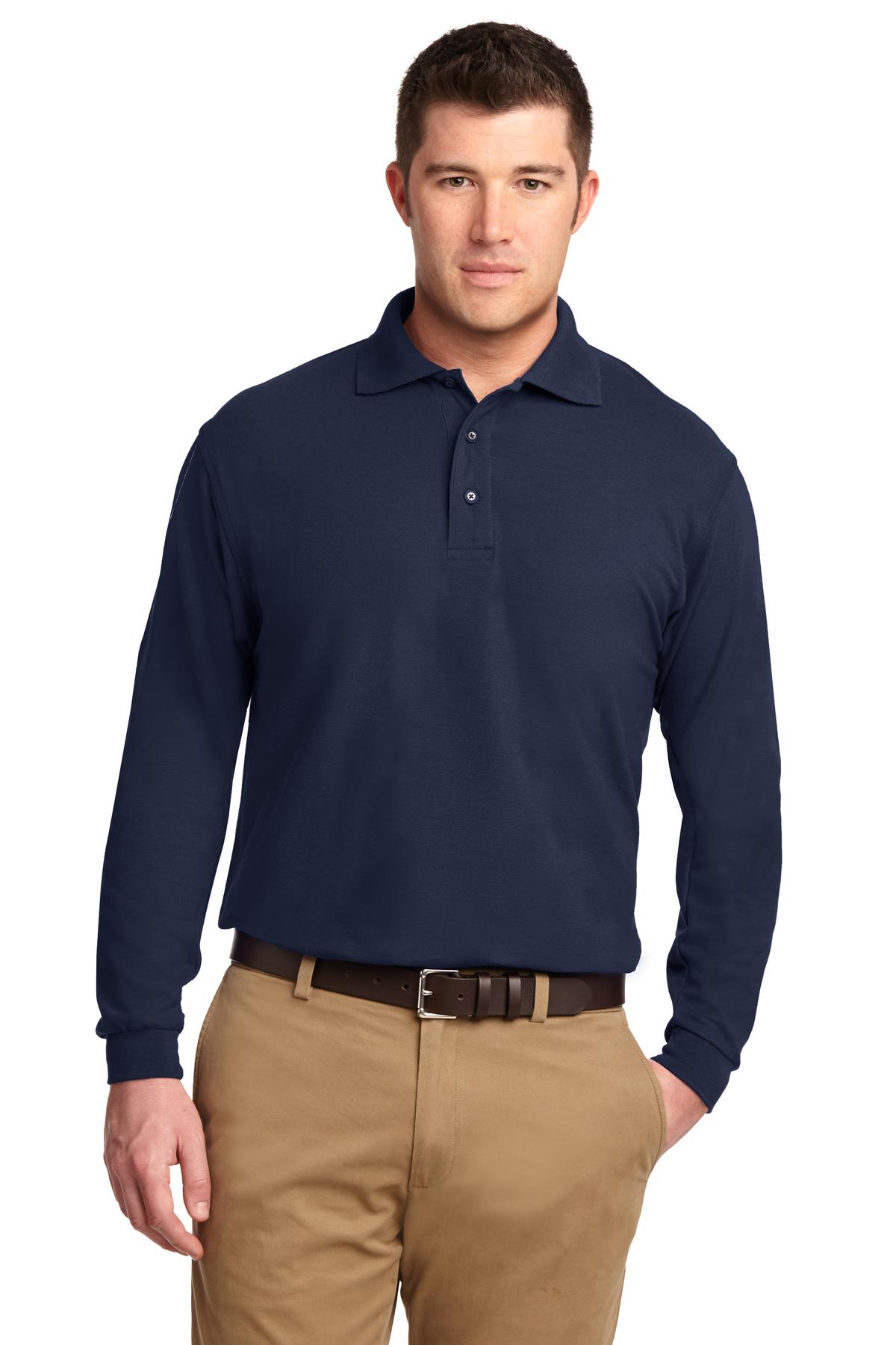 Port Authority Tall Silk Touch Long Sleeve Polo - Navy