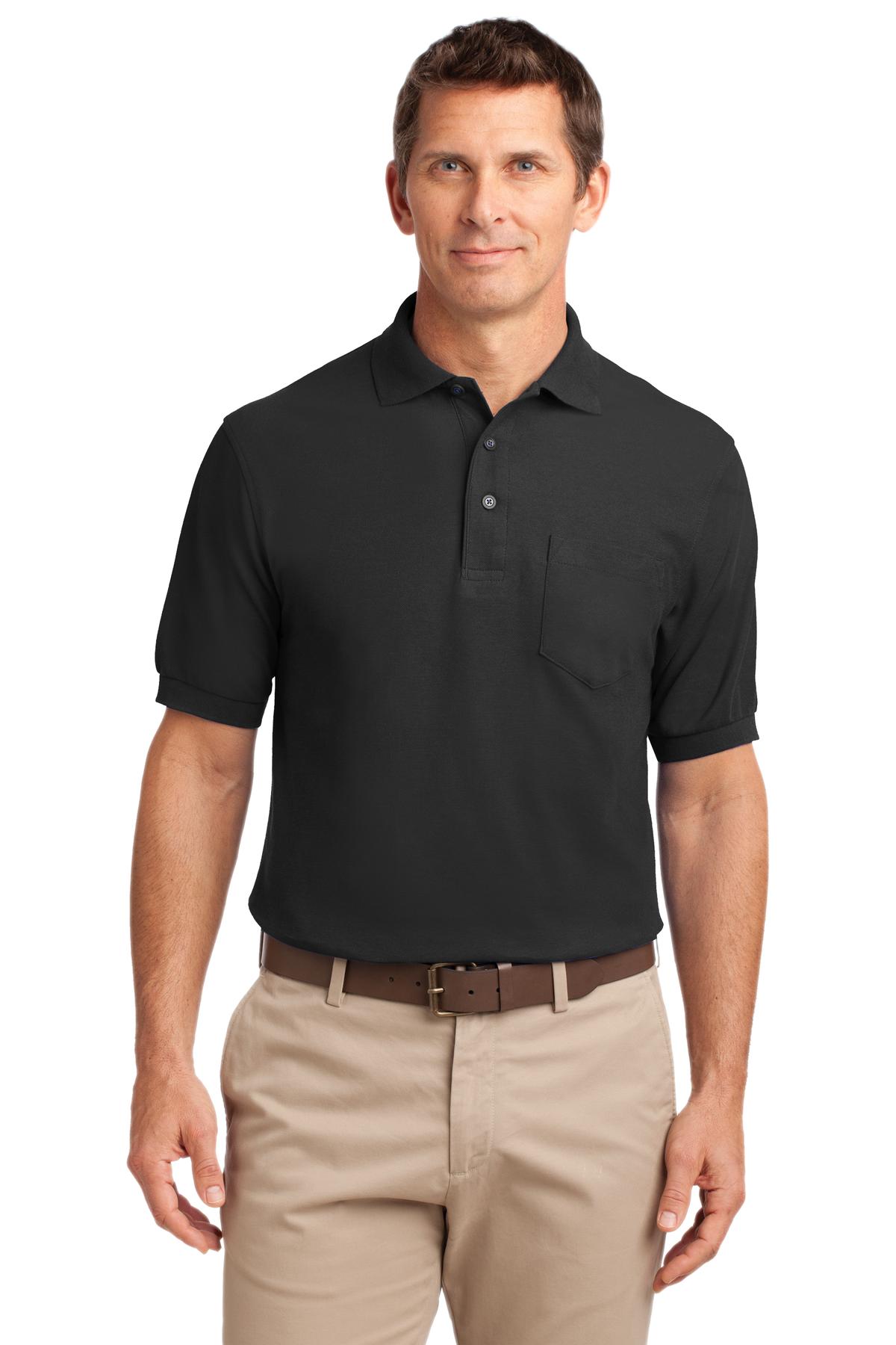 Port Authority Tall Silk Touch Polo with Pocket - Black