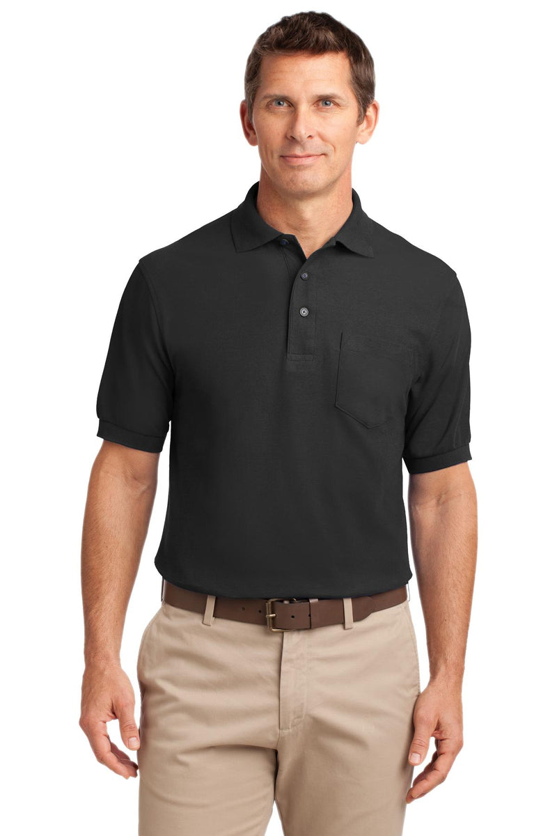 Port Authority Tall Silk Touch Polo with Pocket - Black