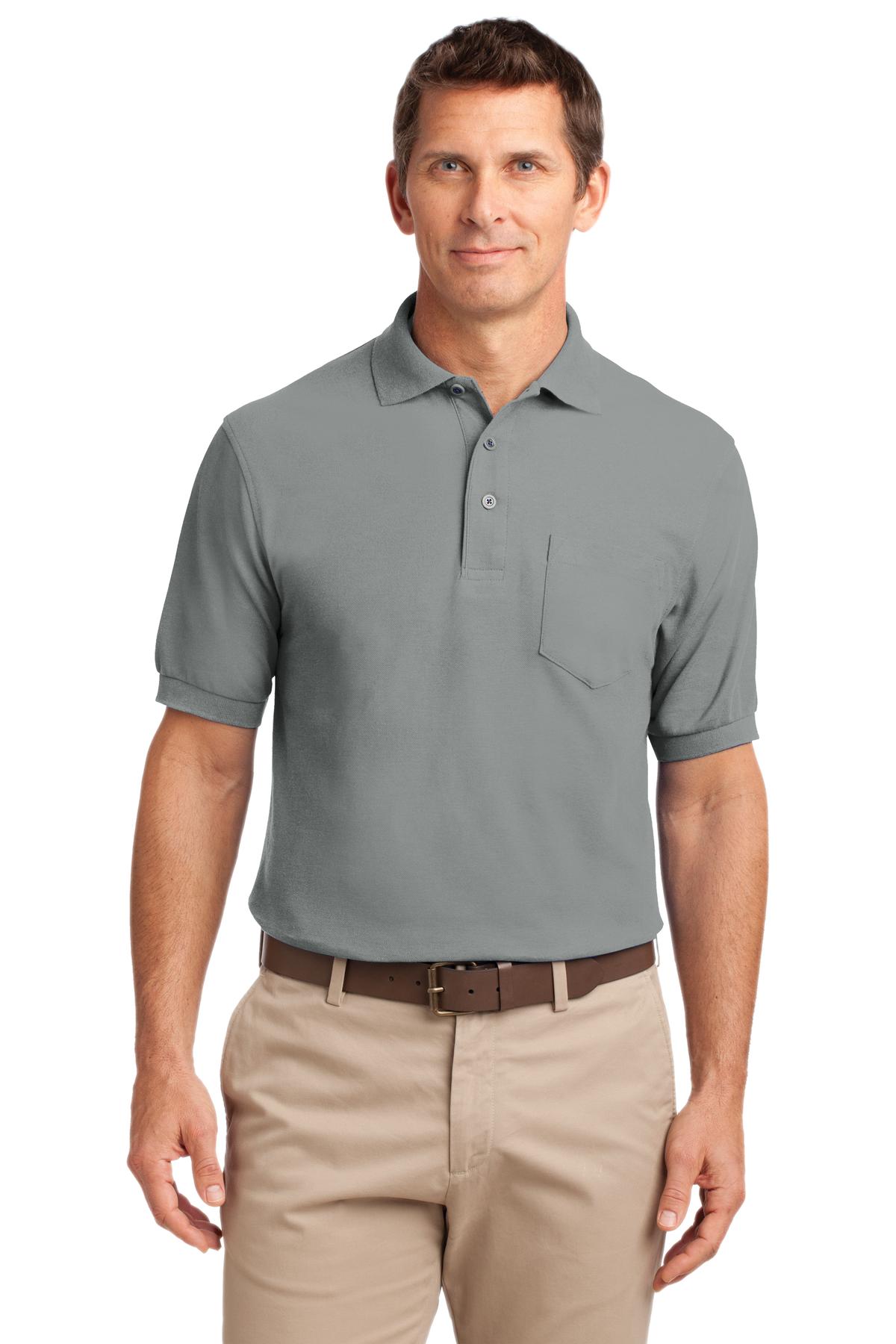 Port Authority Tall Silk Touch Polo with Pocket - Cool Grey