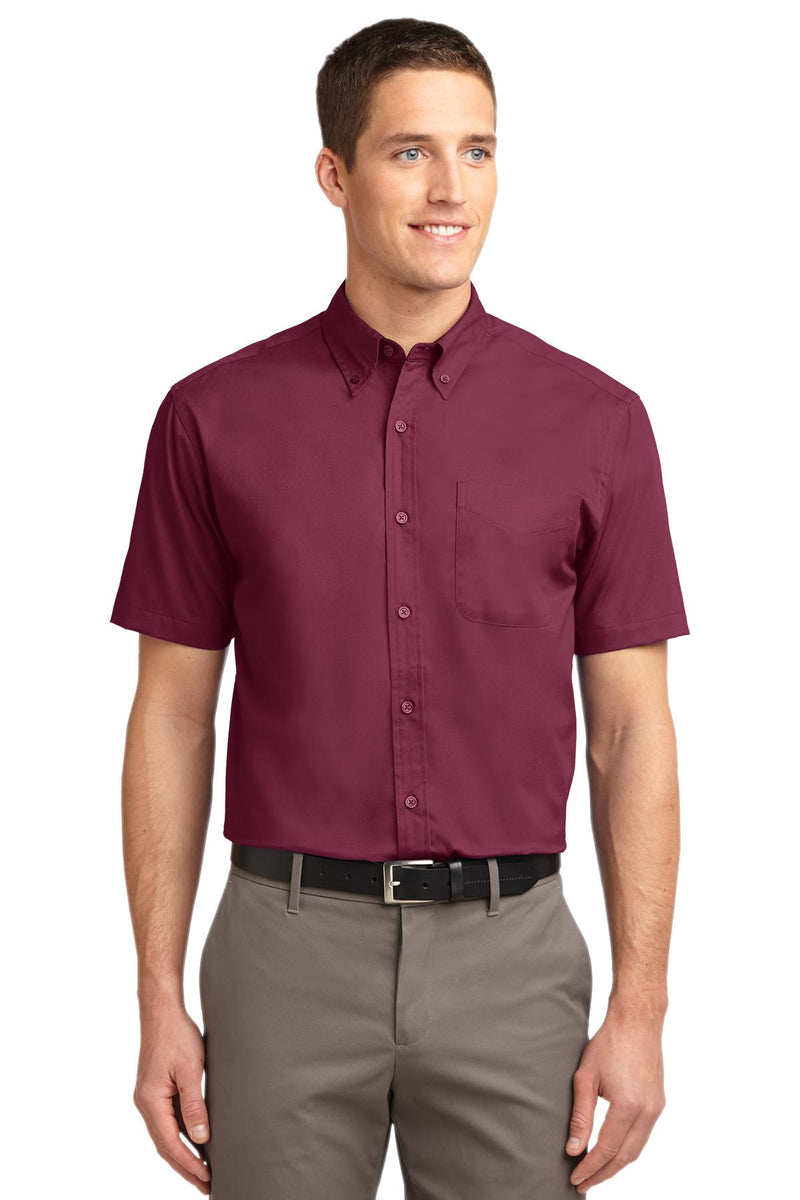 Port Authority Tall Short Sleeve Easy Care Shirt - Burgundy/ Light Stone
