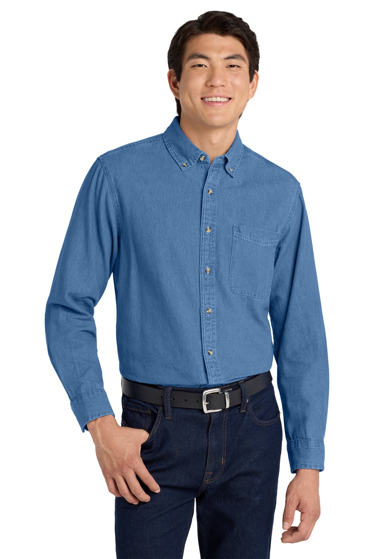 Port Authority Tall Long Sleeve Denim Shirt - Faded Blue