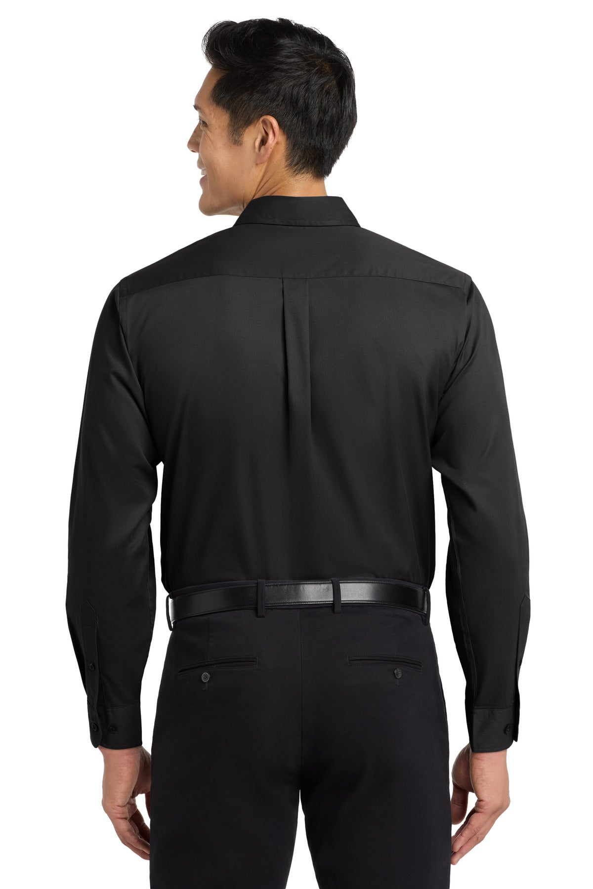 Port Authority Tall Long Sleeve Easy Care Shirt - Black/ Light Stone