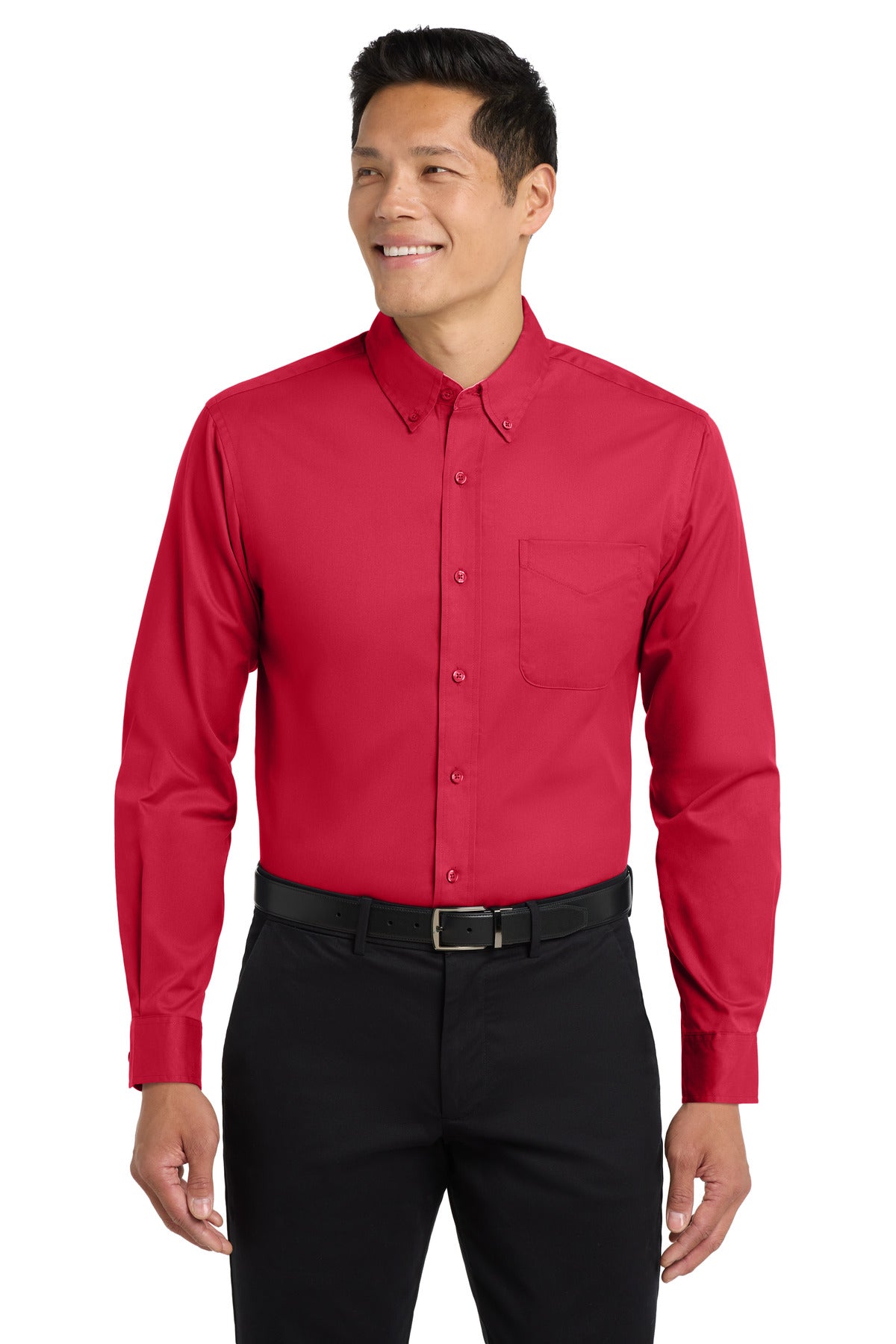 Port Authority Tall Long Sleeve Easy Care Shirt - Red/ Light Stone
