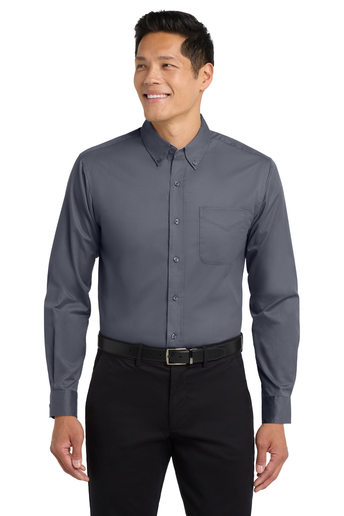 Port Authority Tall Long Sleeve Easy Care Shirt - Steel Grey/ Light Stone