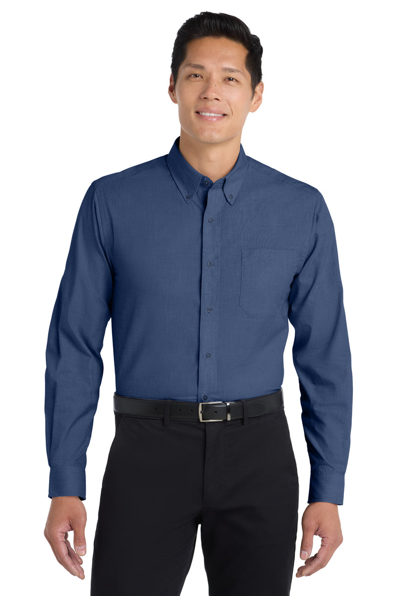 Port Authority Tall Crosshatch Easy Care Shirt - Deep Blue