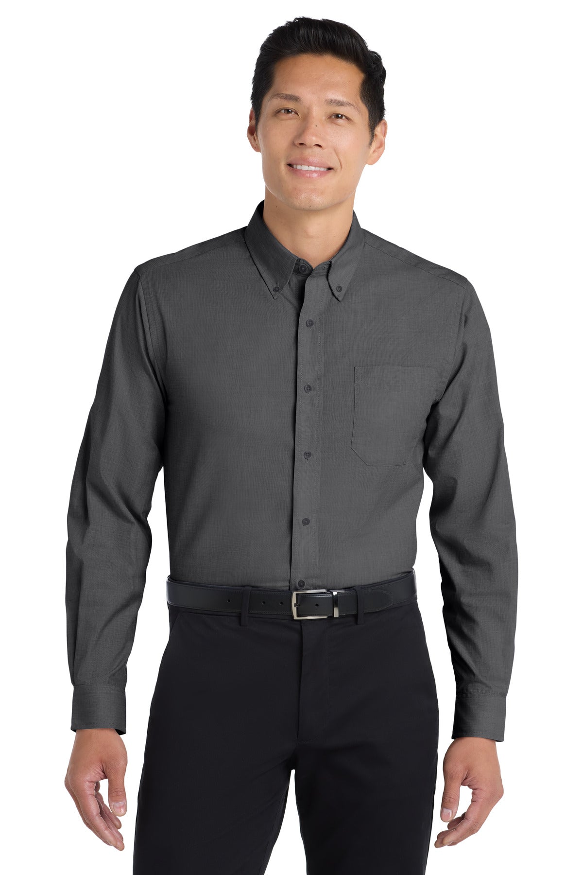 Port Authority Tall Crosshatch Easy Care Shirt - Soft Black
