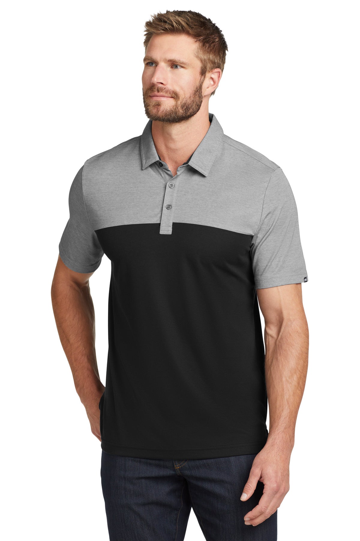 TravisMathew Oceanside Blocked Polo - Black Heather/ Black