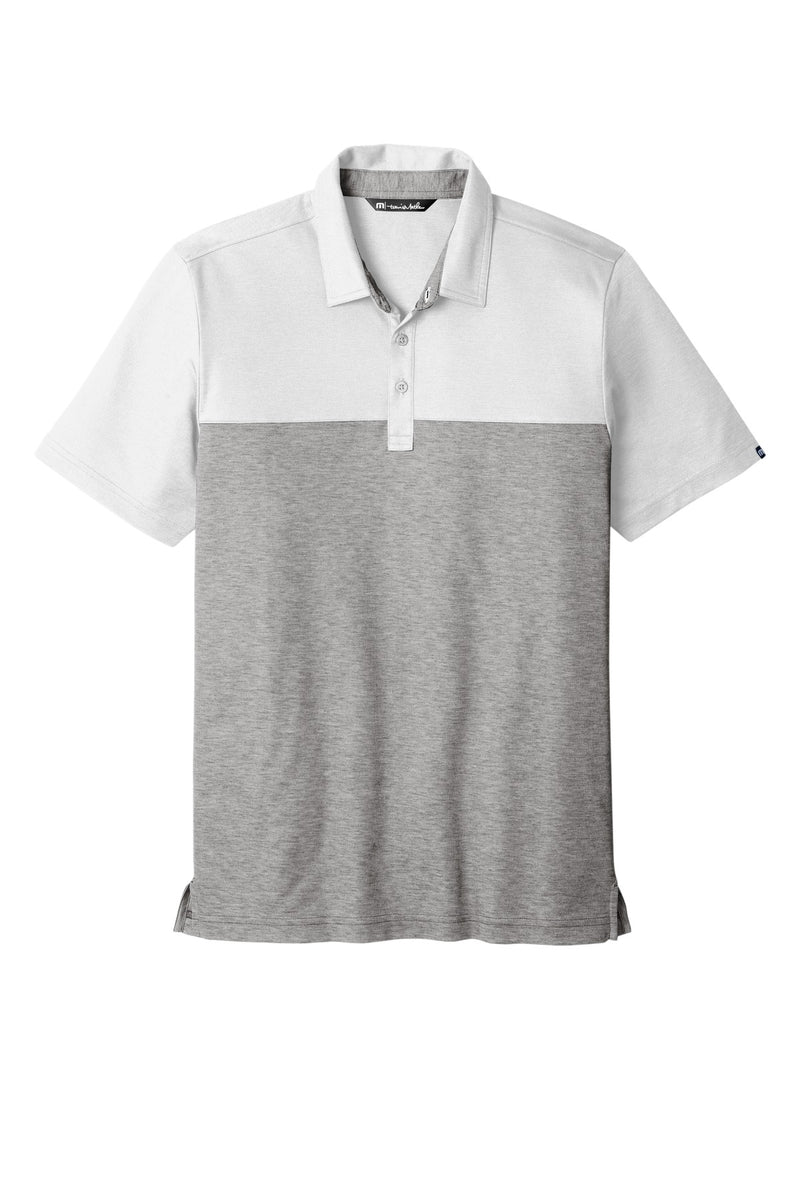 TravisMathew Oceanside Blocked Polo - White/ Quiet Shade Grey Heather