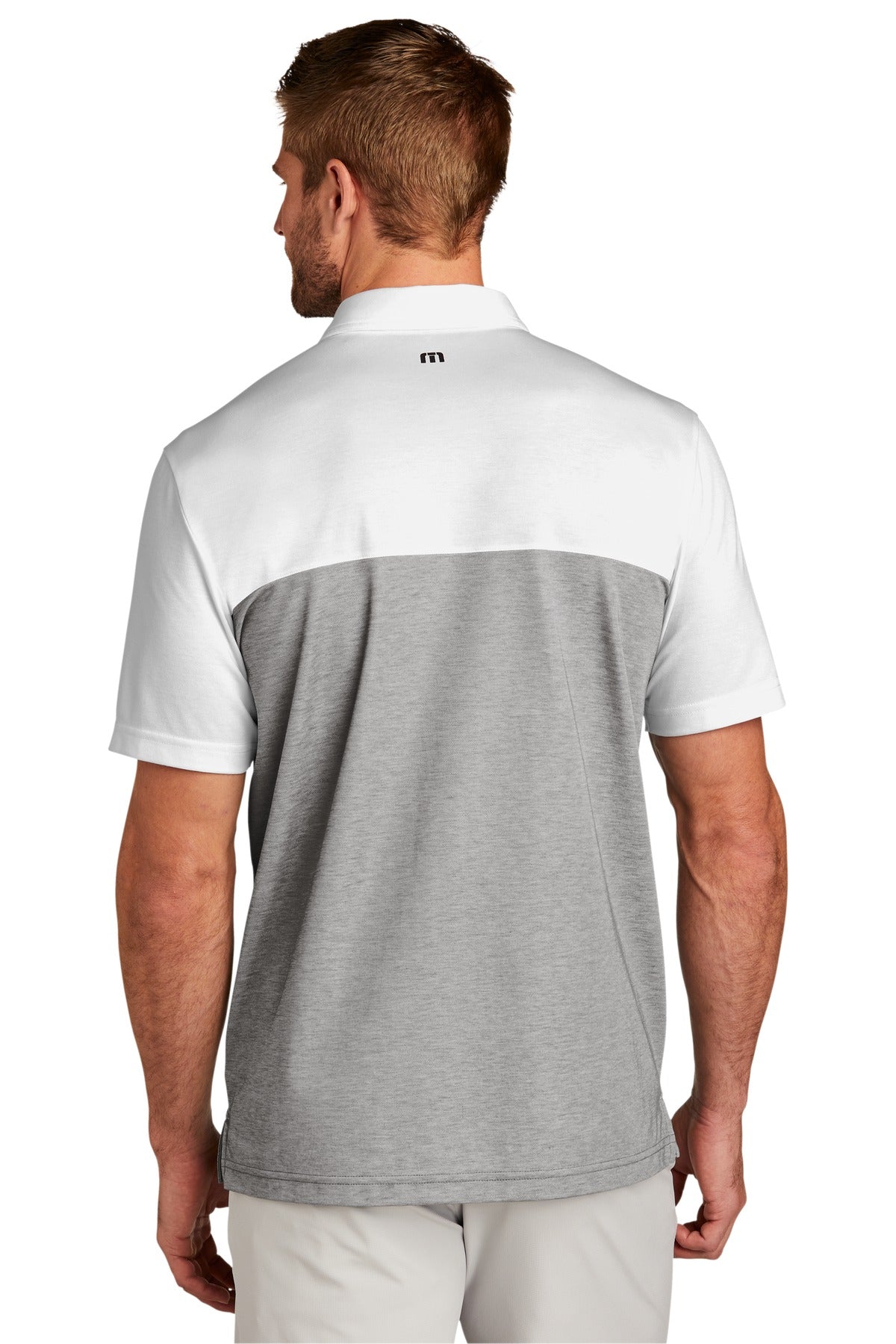 TravisMathew Oceanside Blocked Polo - White/ Quiet Shade Grey Heather