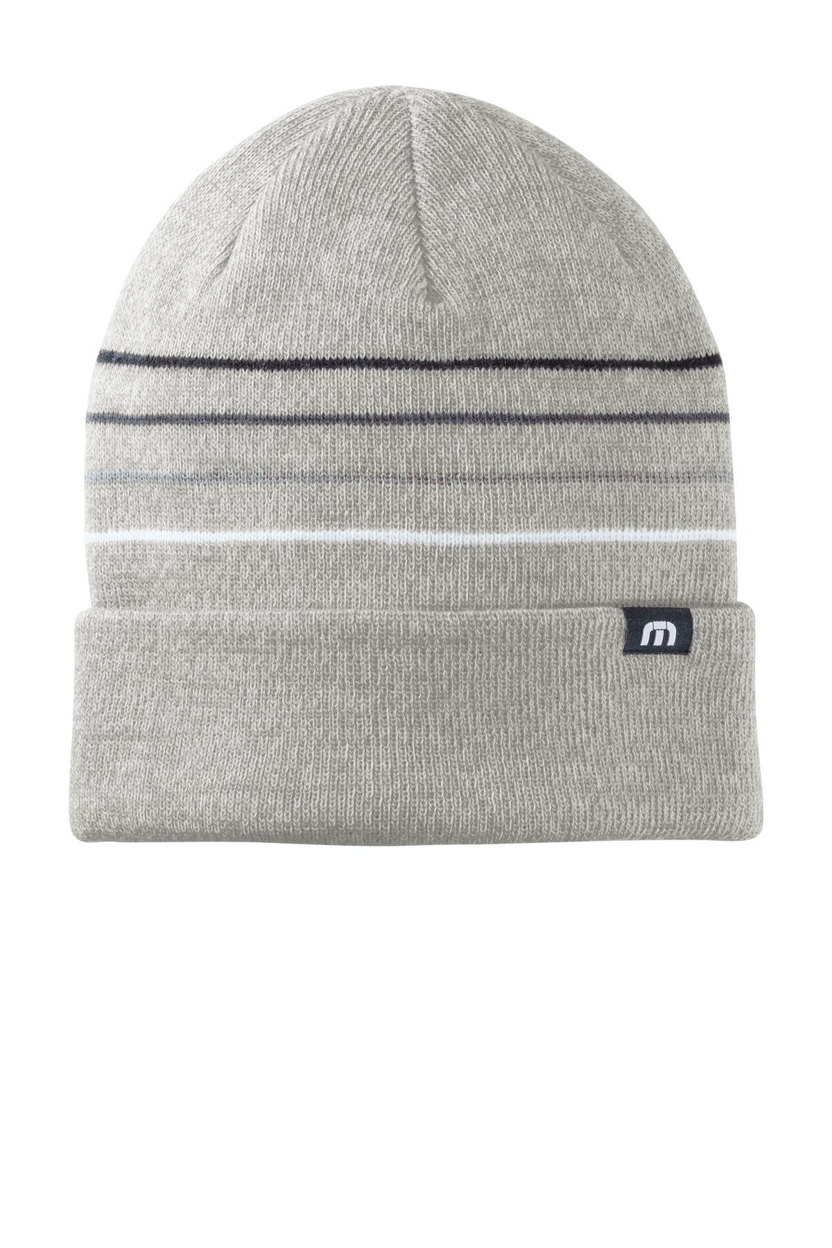 TravisMathew Striped Cuffed Beanie - Light Grey Heather