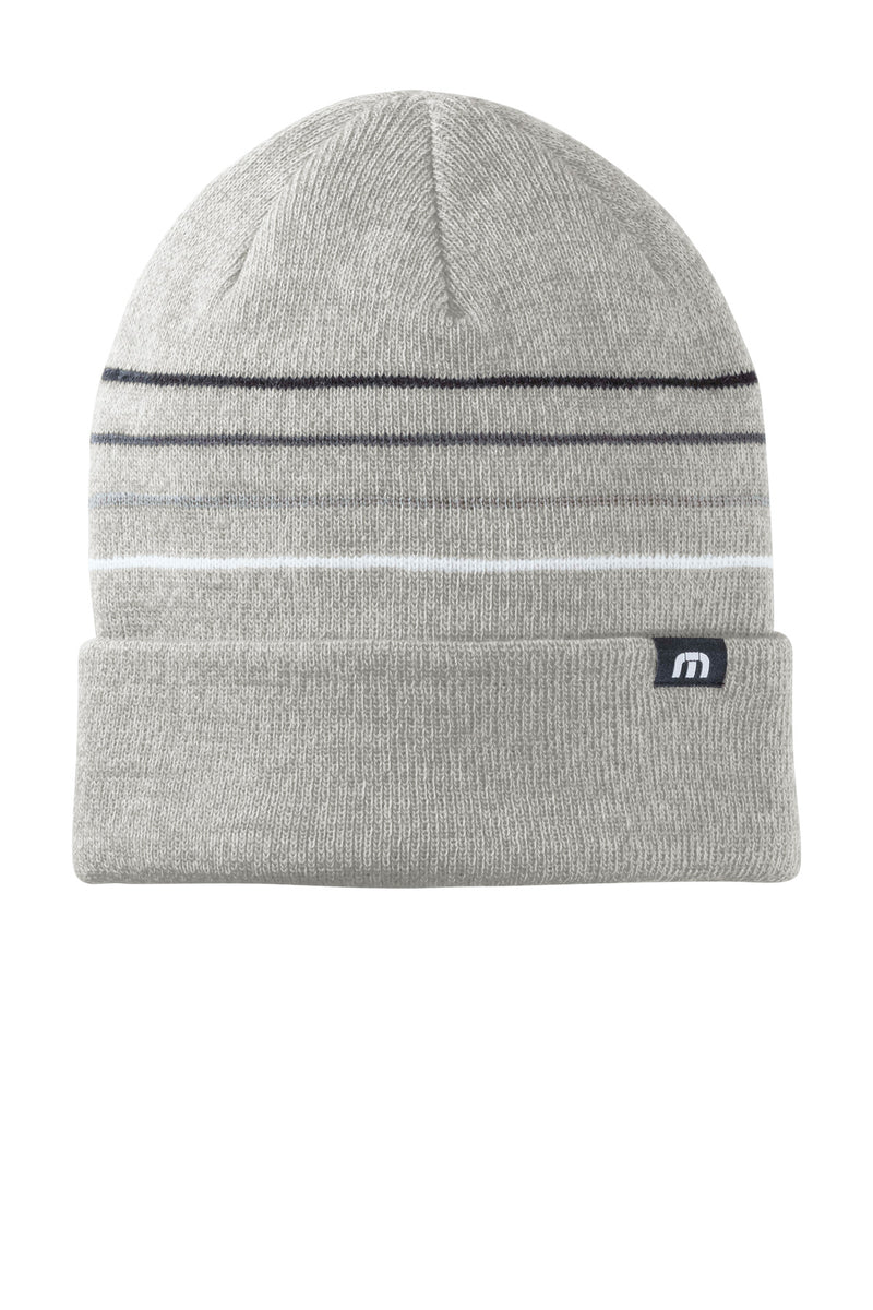 TravisMathew Striped Cuffed Beanie - Light Grey Heather