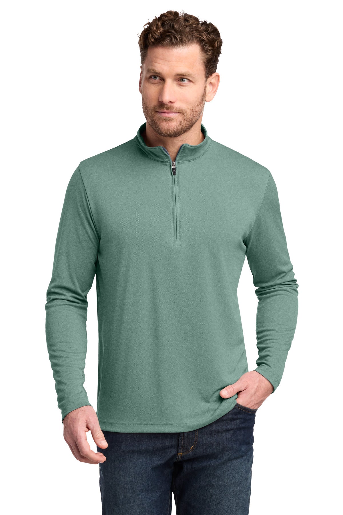 TravisMathew Coto Performance 1/4-Zip - Beryl Green Heather