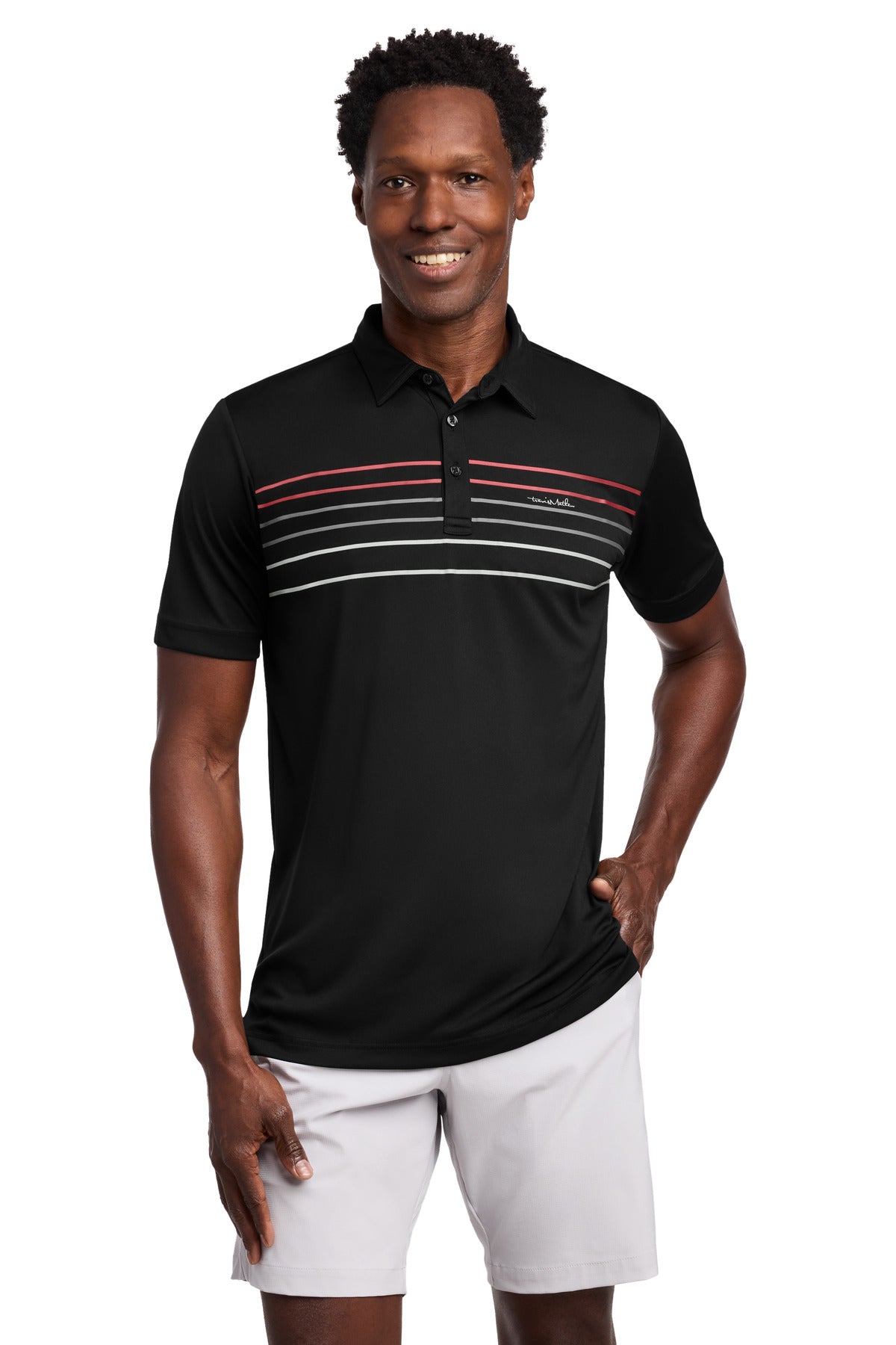 TravisMathew Coto Performance Chest Stripe Polo - Black