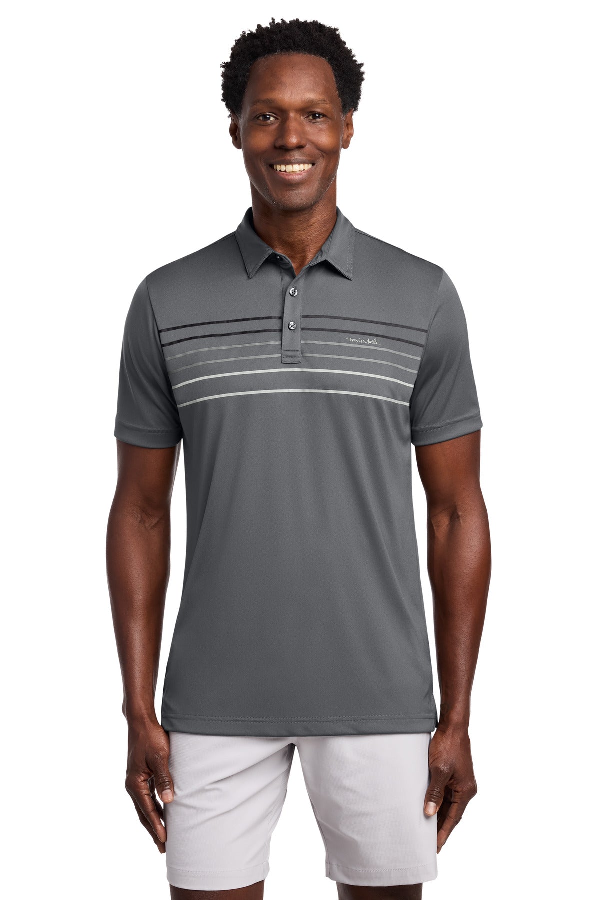 TravisMathew Coto Performance Chest Stripe Polo - Dark Grey