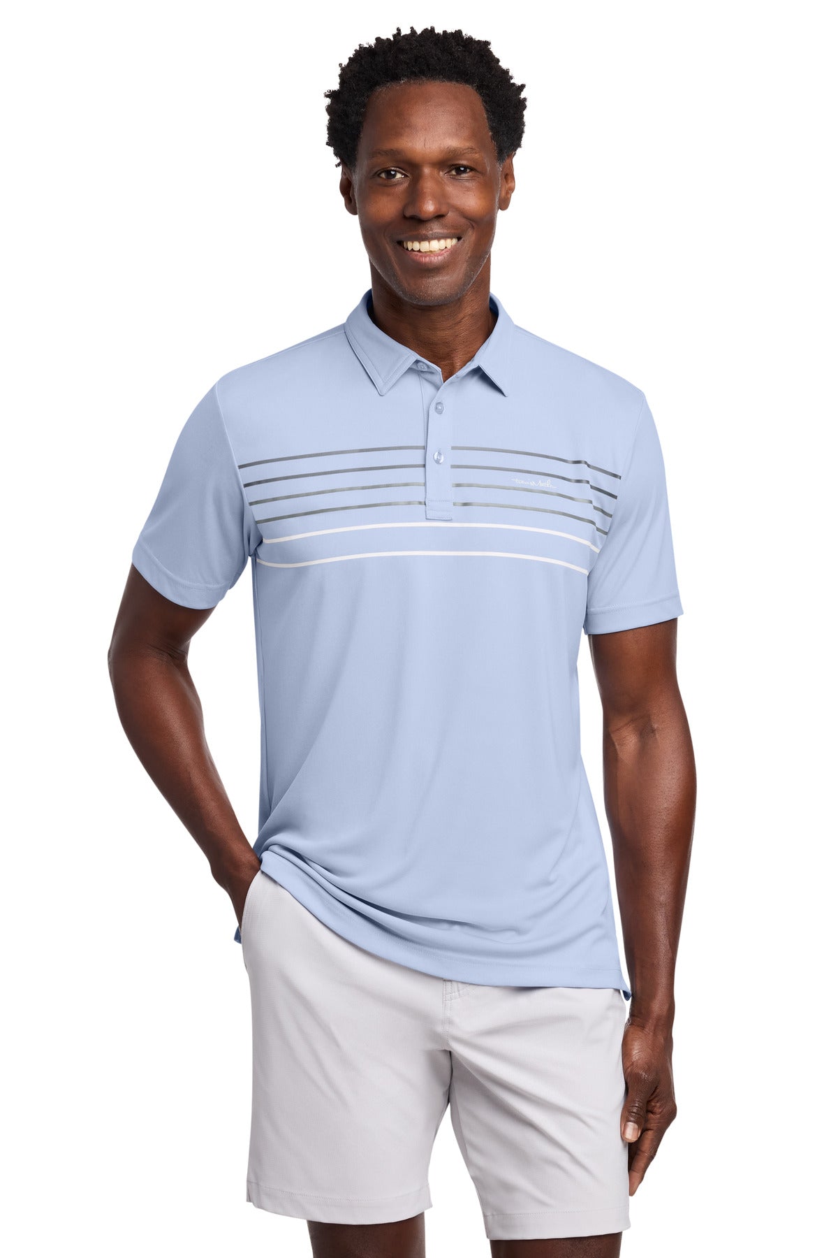 TravisMathew Coto Performance Chest Stripe Polo - Kentucky Blue Heather