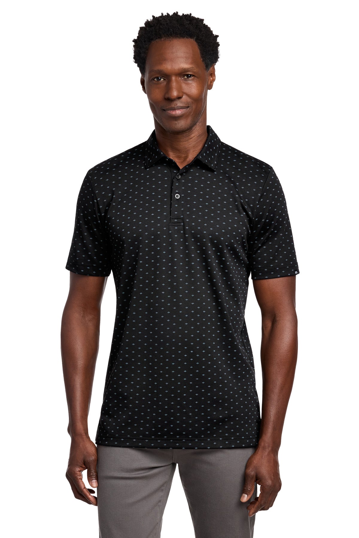 TravisMathew Oceanside Geo Polo - Black/ Aegean Blue