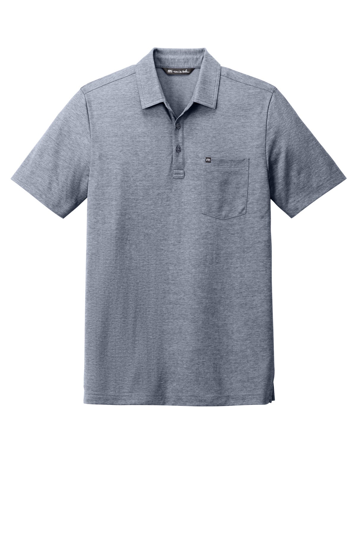 TravisMathew Oceanside Heather Pocket Polo - Blue Nights Heather flat front