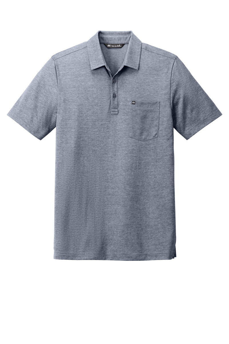 TravisMathew Oceanside Heather Pocket Polo - Blue Nights Heather flat front