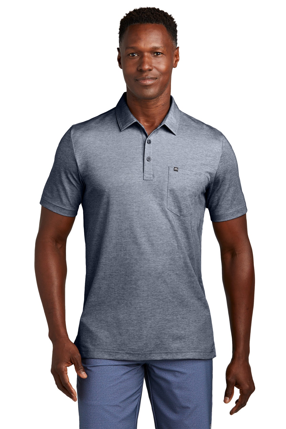 TravisMathew Oceanside Heather Pocket Polo - Blue Nights Heather