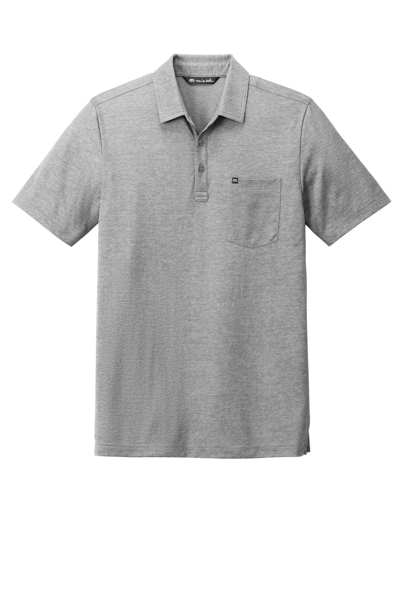 TravisMathew Oceanside Heather Pocket Polo - Quiet Shade Grey Heather flat front