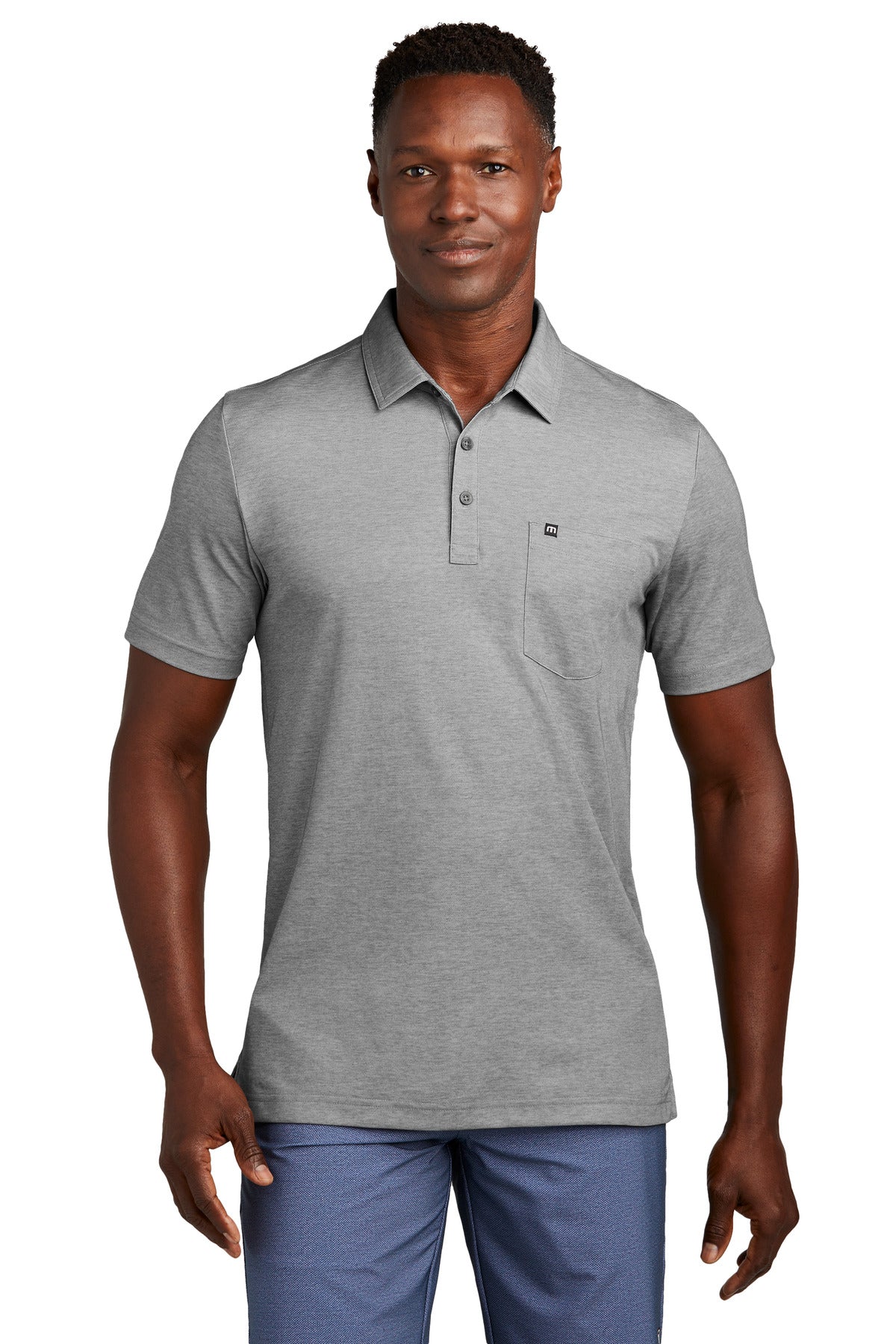 TravisMathew Oceanside Heather Pocket Polo - Quiet Shade Grey Heather