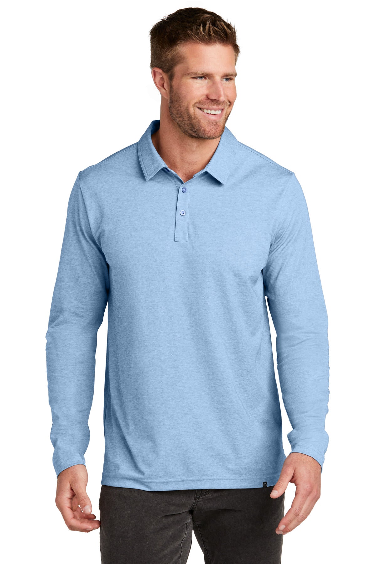 TravisMathew Oceanside Heather Long Sleeve Polo - Allure Heather