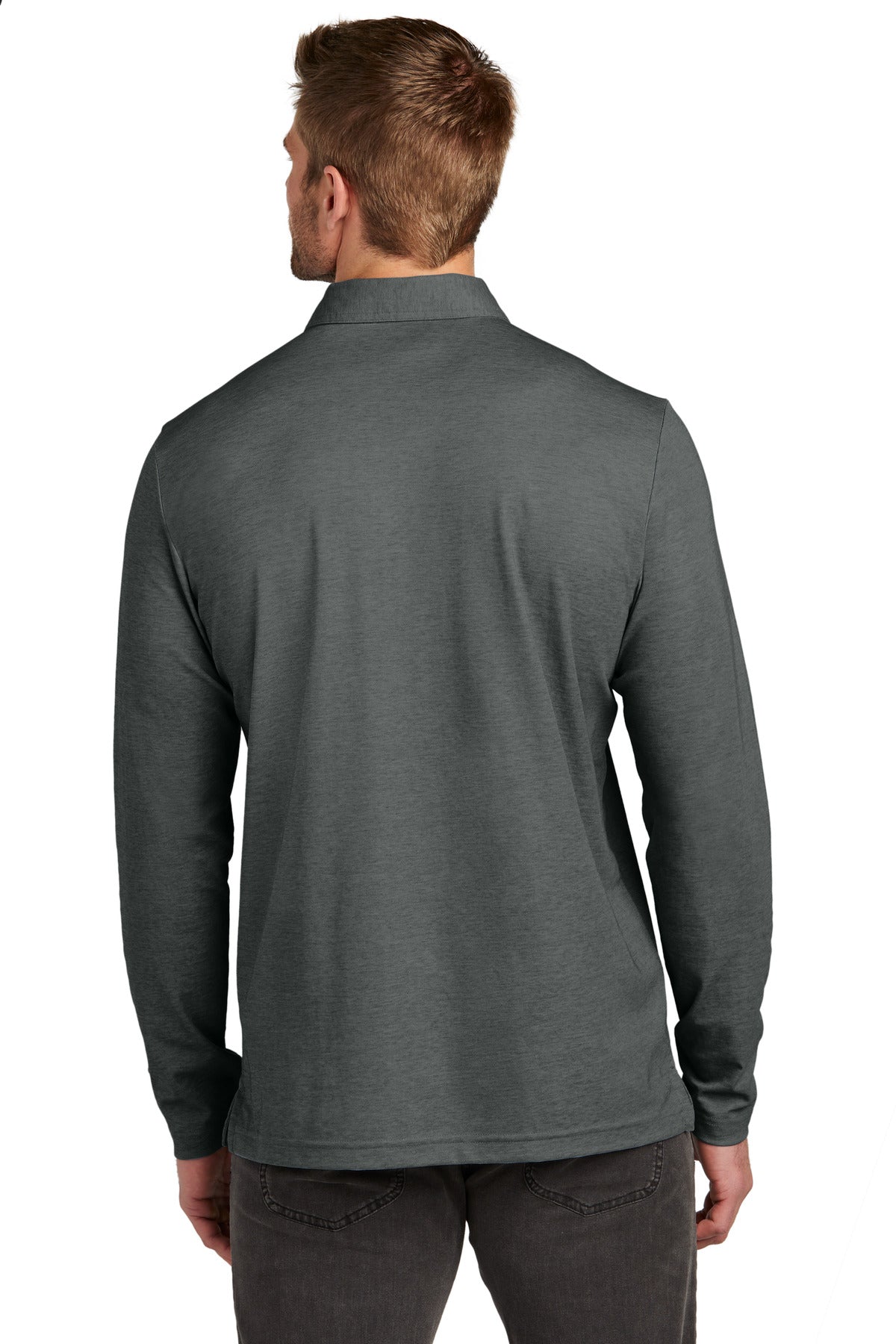 TravisMathew Oceanside Heather Long Sleeve Polo - Black Heather