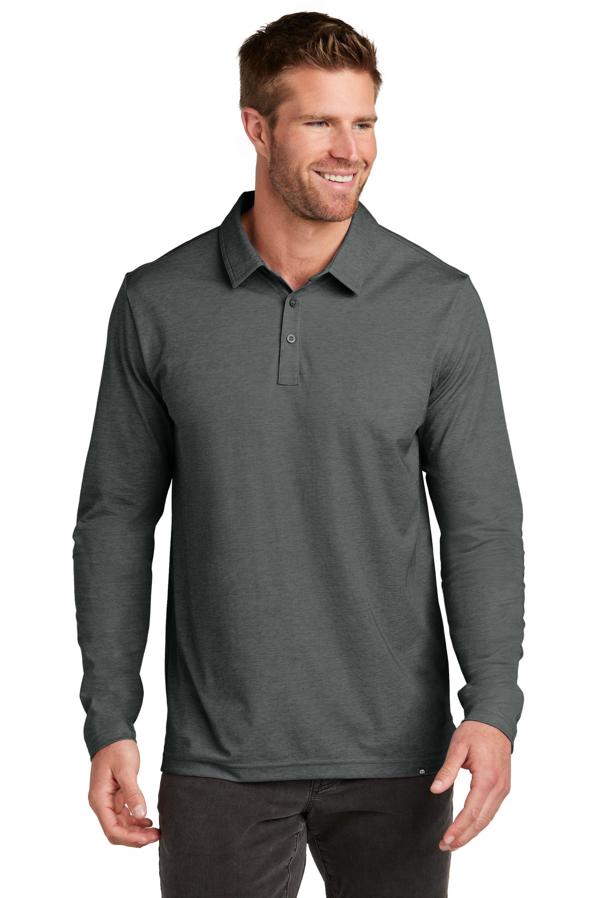 TravisMathew Oceanside Heather Long Sleeve Polo - Black Heather