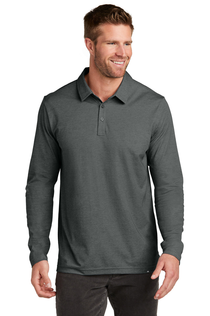 TravisMathew Oceanside Heather Long Sleeve Polo - Black Heather