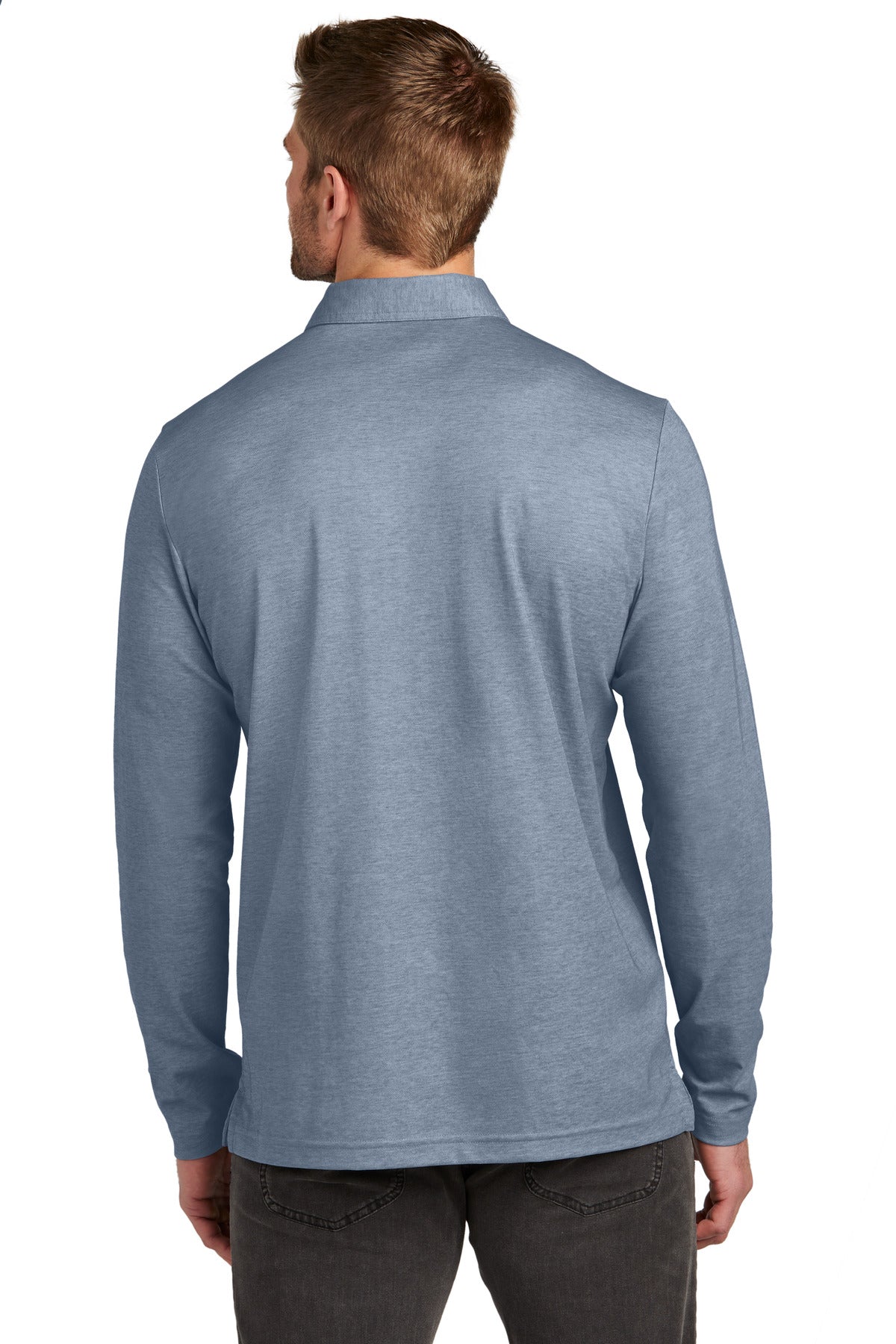 TravisMathew Oceanside Heather Long Sleeve Polo - Blue Nights Heather