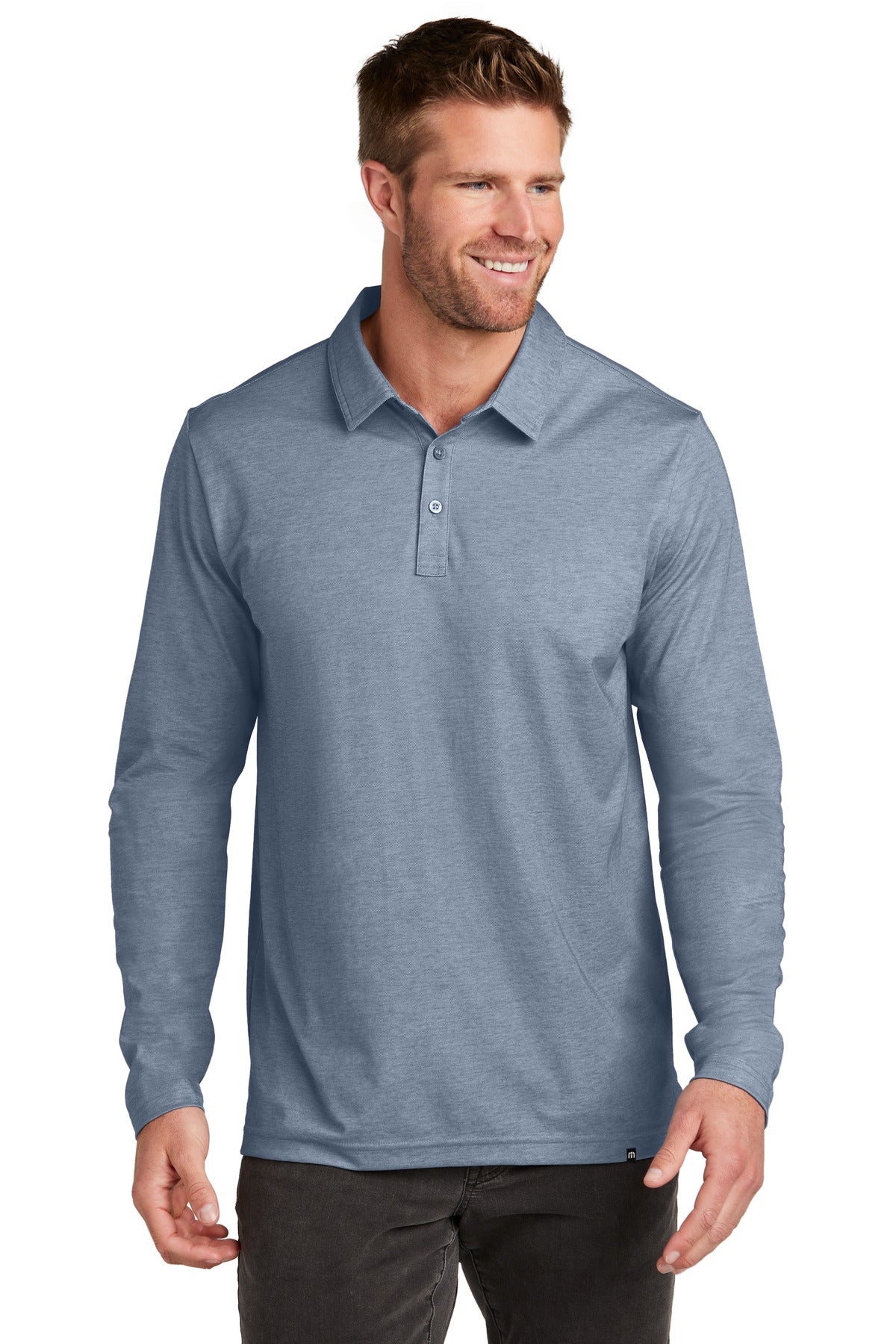 TravisMathew Oceanside Heather Long Sleeve Polo - Blue Nights Heather