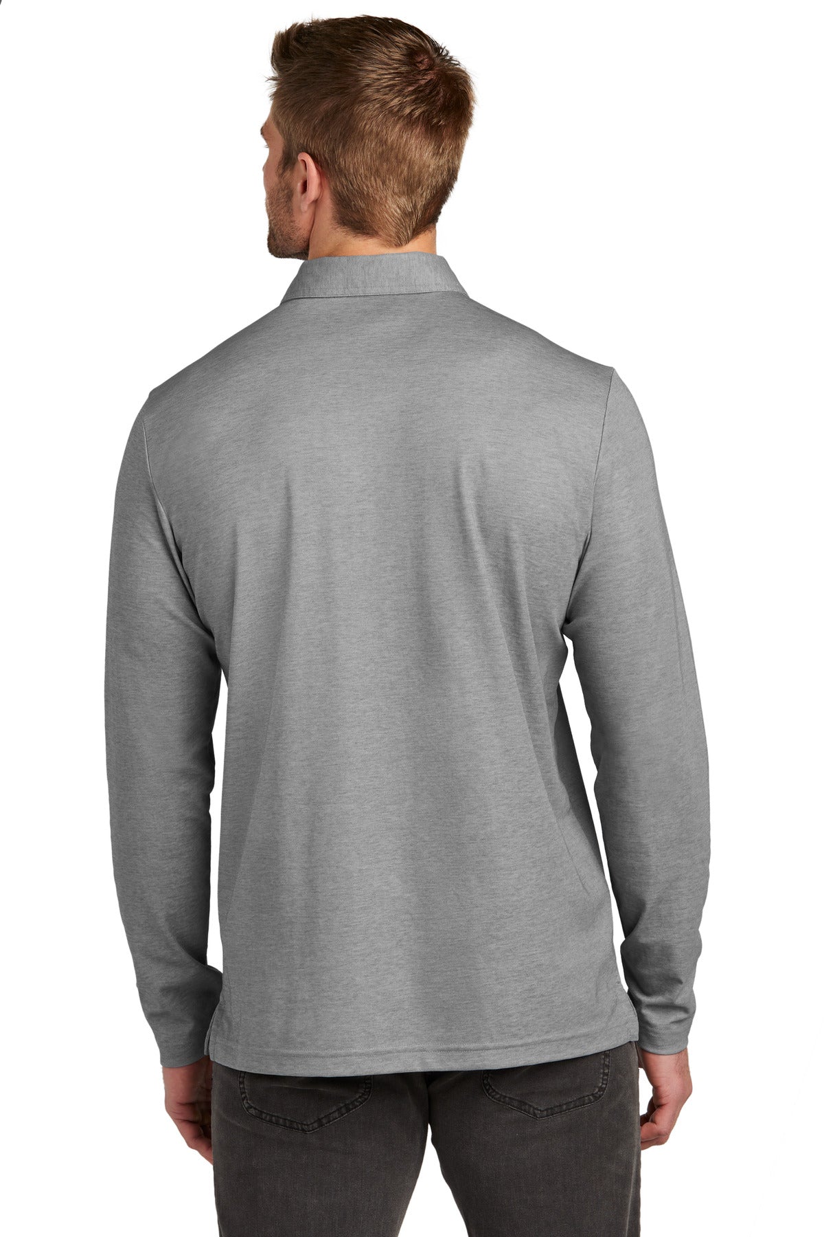 TravisMathew Oceanside Heather Long Sleeve Polo - Quiet Shade Grey Heather