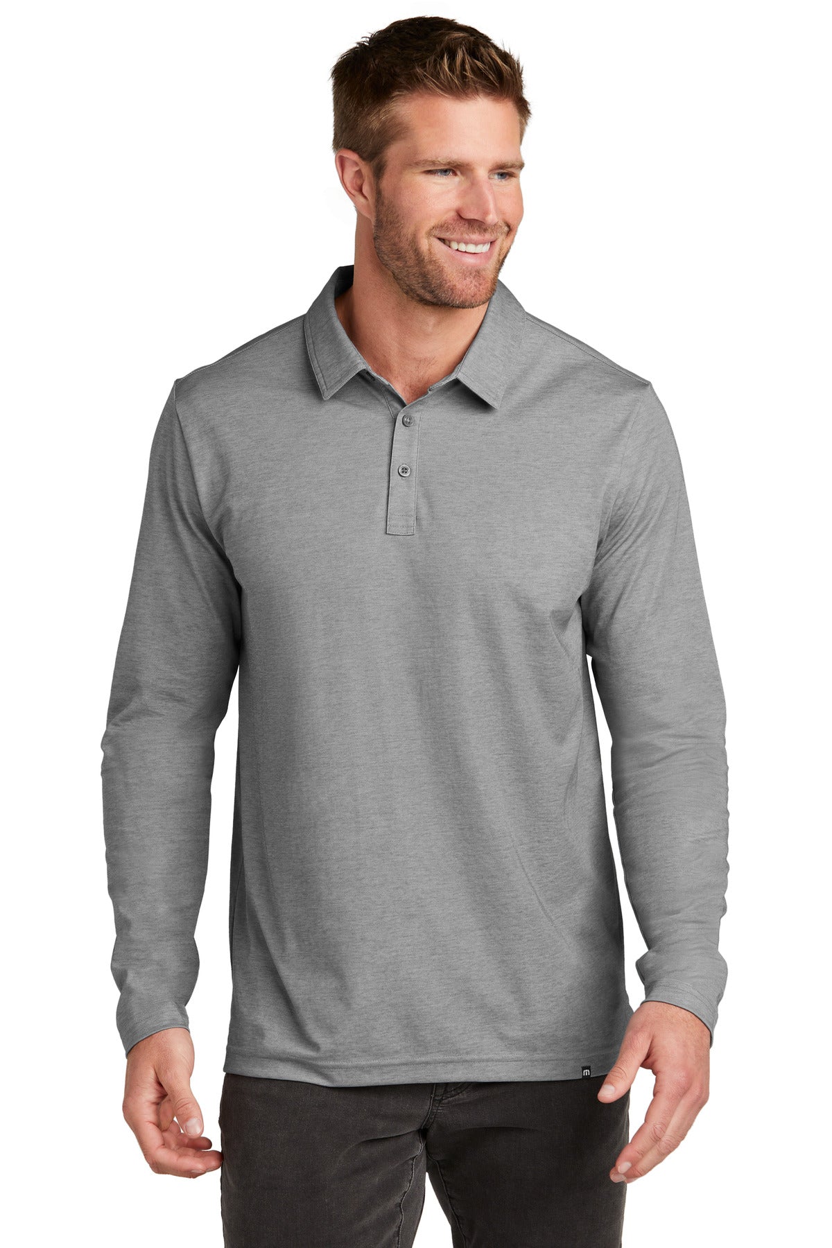 TravisMathew Oceanside Heather Long Sleeve Polo - Quiet Shade Grey Heather