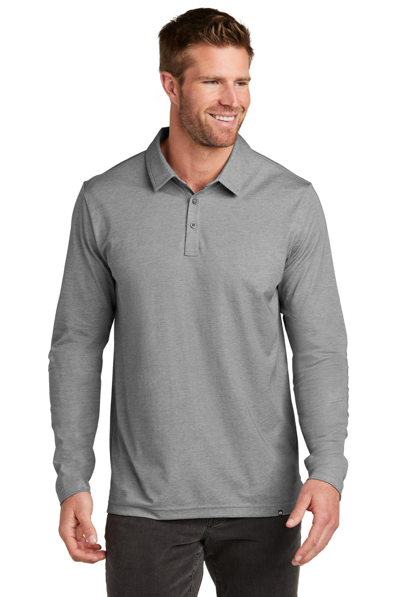 TravisMathew Oceanside Heather Long Sleeve Polo - Quiet Shade Grey Heather