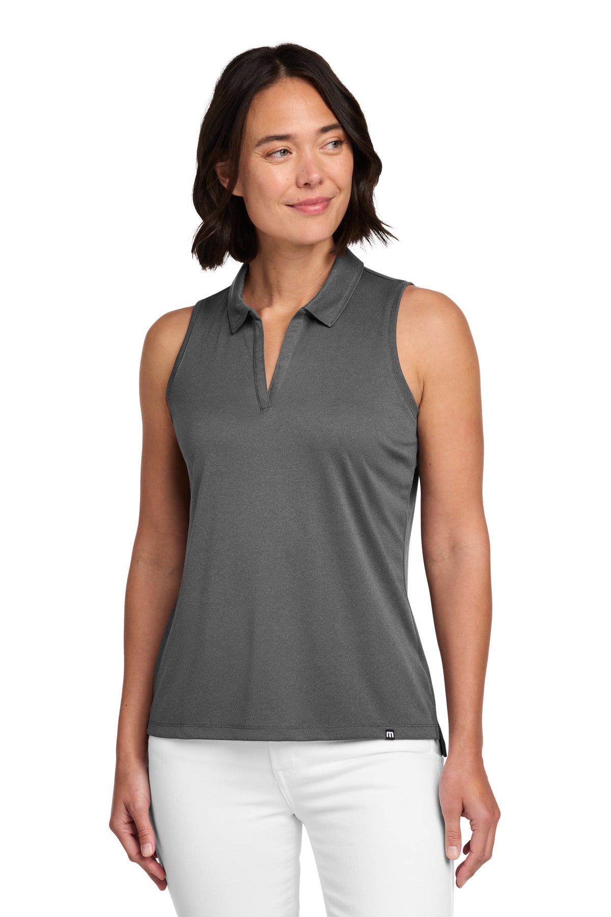 TravisMathew Women's Coto Performance Sleeveless Polo - Quiet Shade Grey/ Black