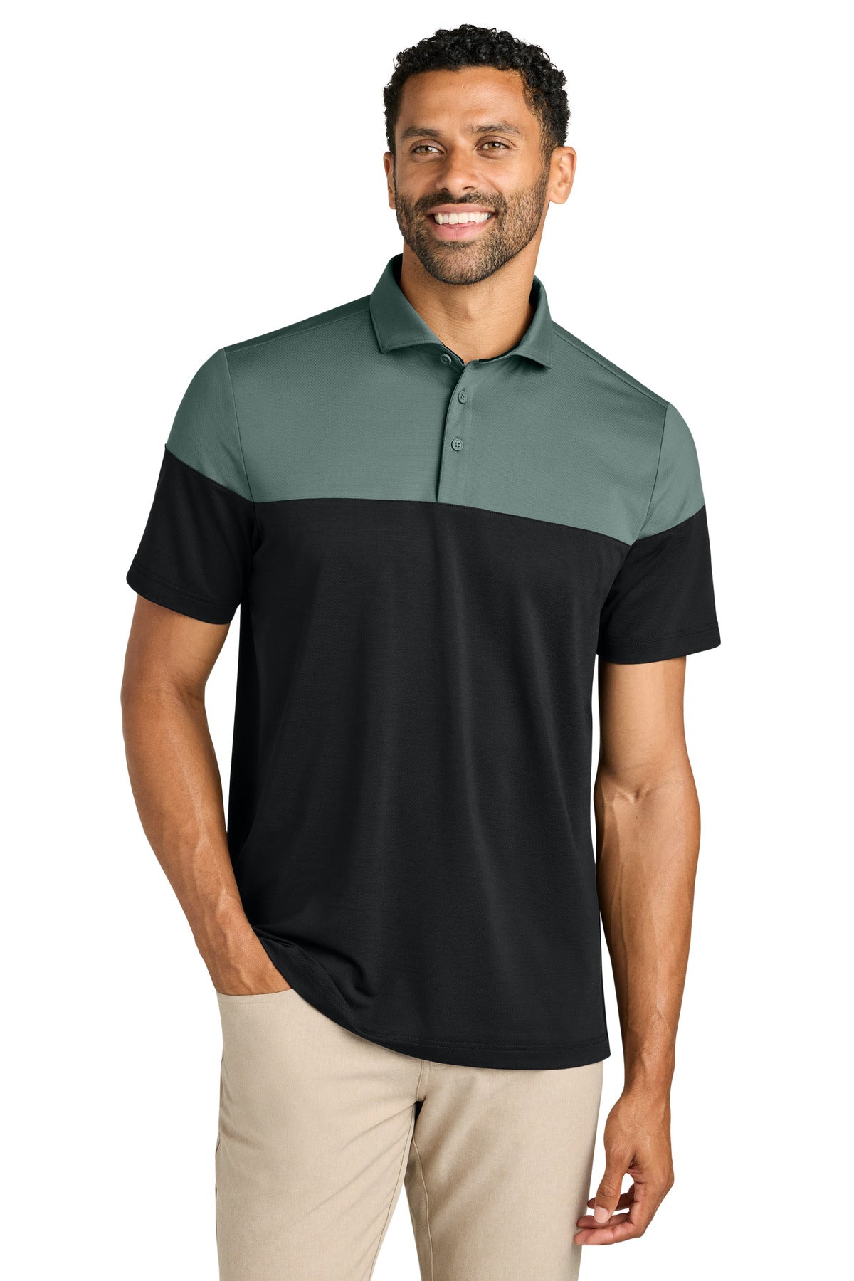 TravisMathew Onward Colorblock Polo - Balsam Green/ Black