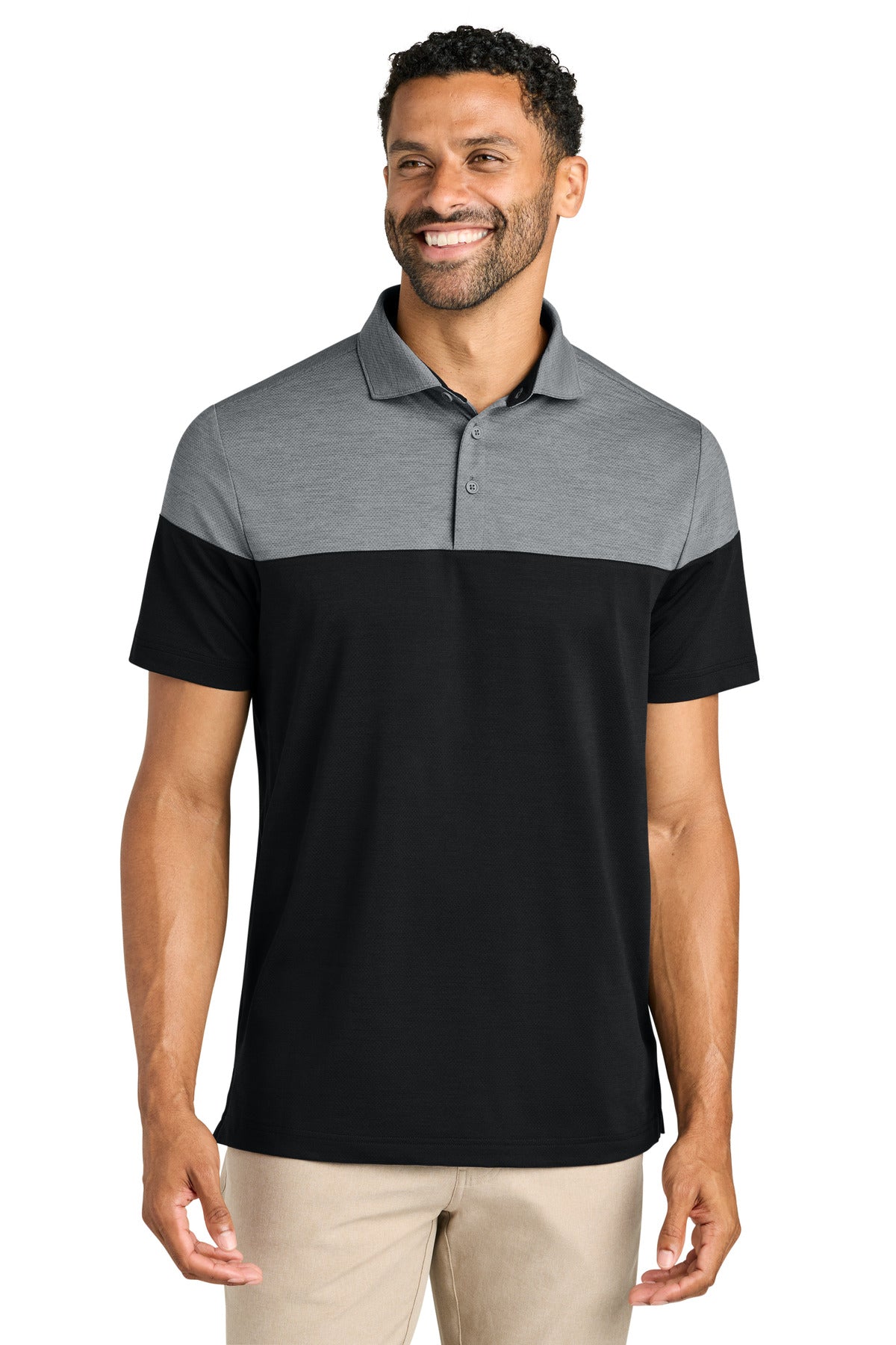 TravisMathew Onward Colorblock Polo - Quiet Shade Grey Heather/ Black