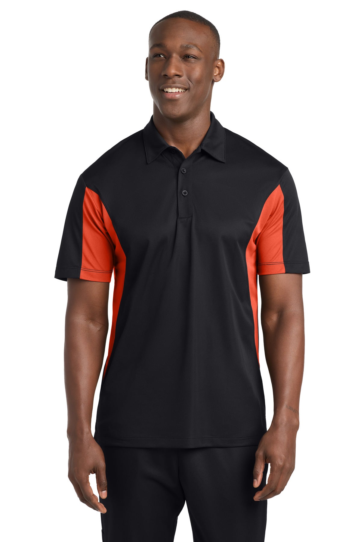 Sport-Tek Tall Side Blocked Micropique Sport-Wick Polo - Black/ Deep Orange