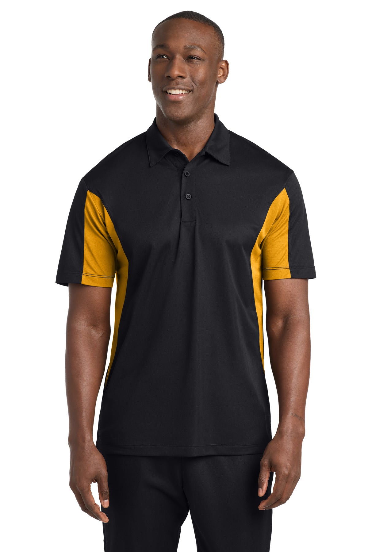 Sport-Tek Tall Side Blocked Micropique Sport-Wick Polo - Black/ Gold