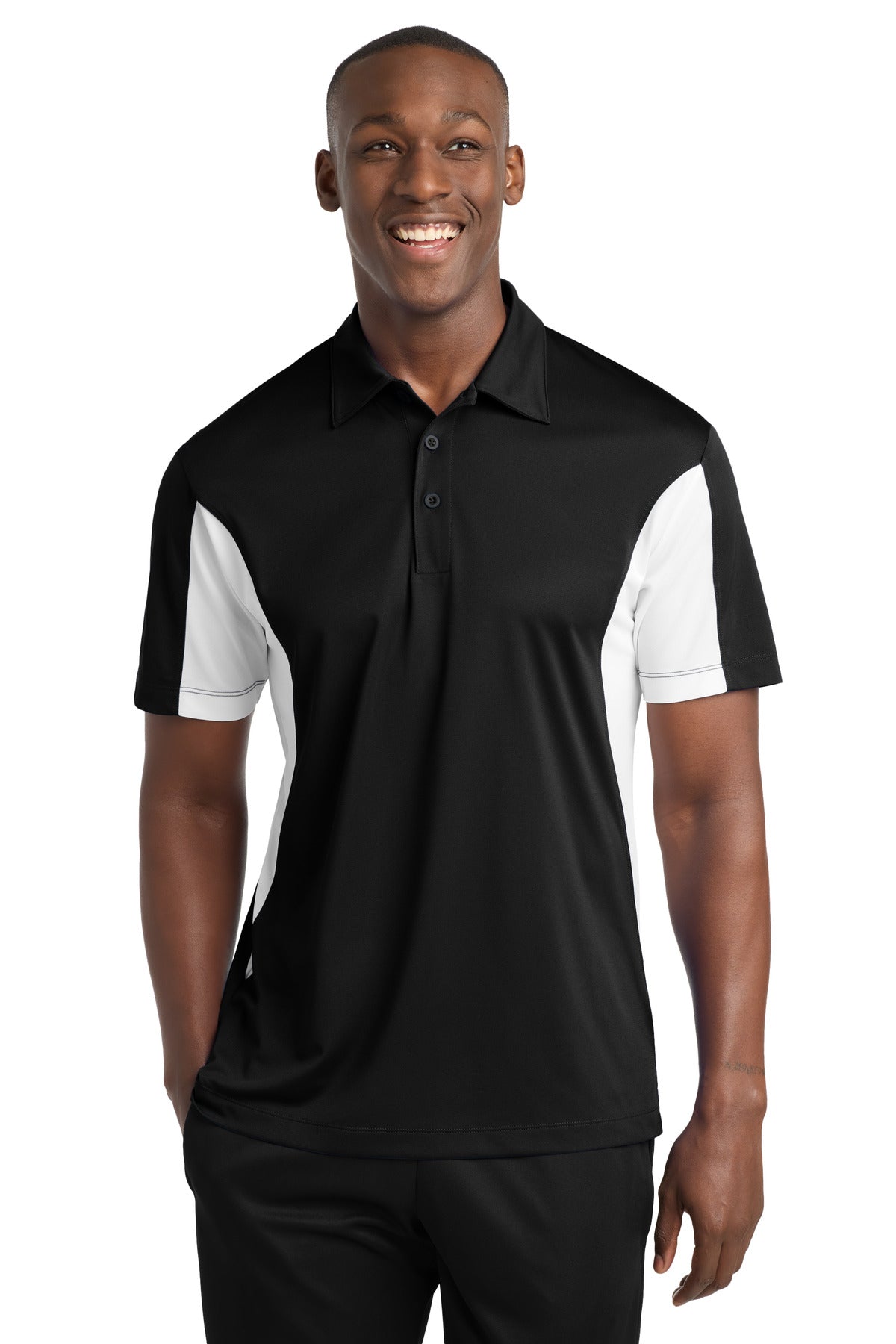 Sport-Tek Tall Side Blocked Micropique Sport-Wick Polo - Black/ White