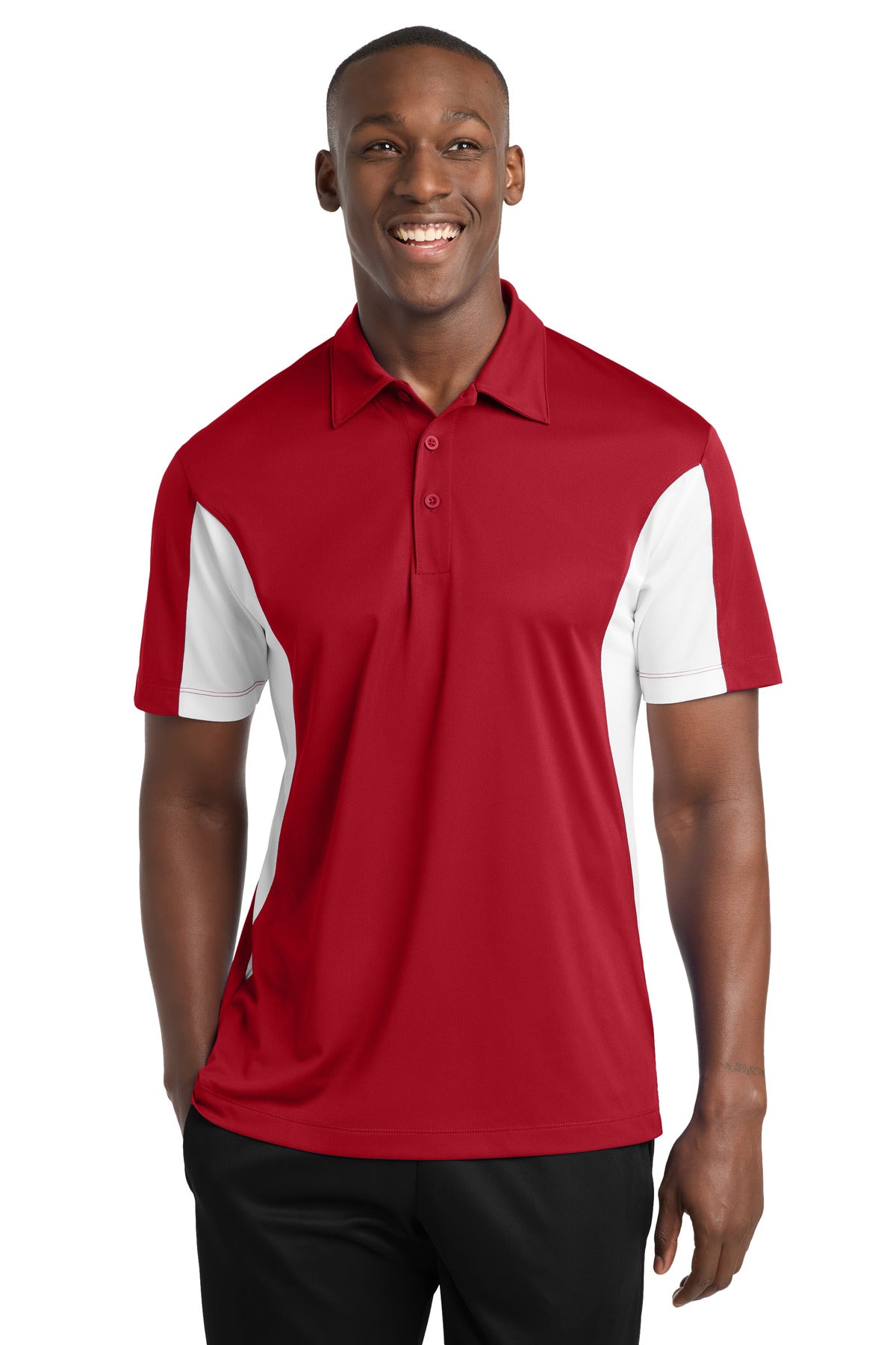 Sport-Tek Tall Side Blocked Micropique Sport-Wick Polo - True Red/ White