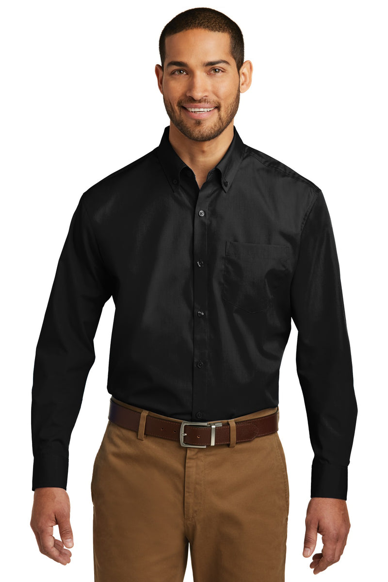 Port Authority Tall Long Sleeve Carefree Poplin Shirt - Deep Black