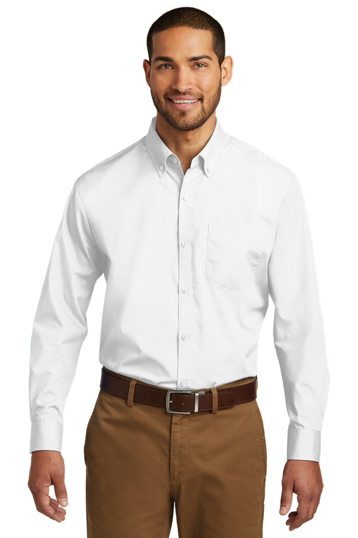 Port Authority Tall Long Sleeve Carefree Poplin Shirt - White