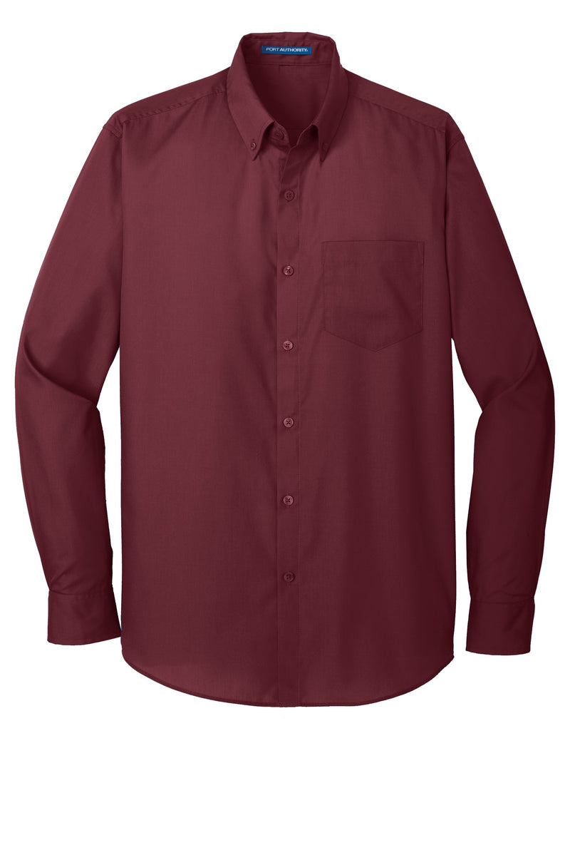 Port Authority Long Sleeve Carefree Poplin Shirt - Burgundy